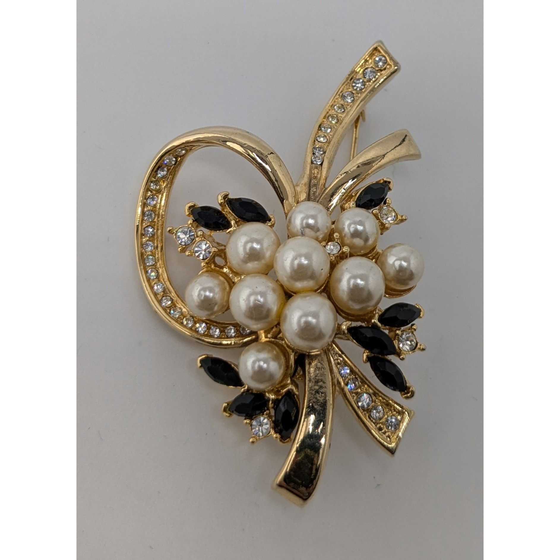 Other Vintage Glam Floral Gold-Tone Brooch With Faux Pearls Black Size ONE SIZE - 3 Thumbnail