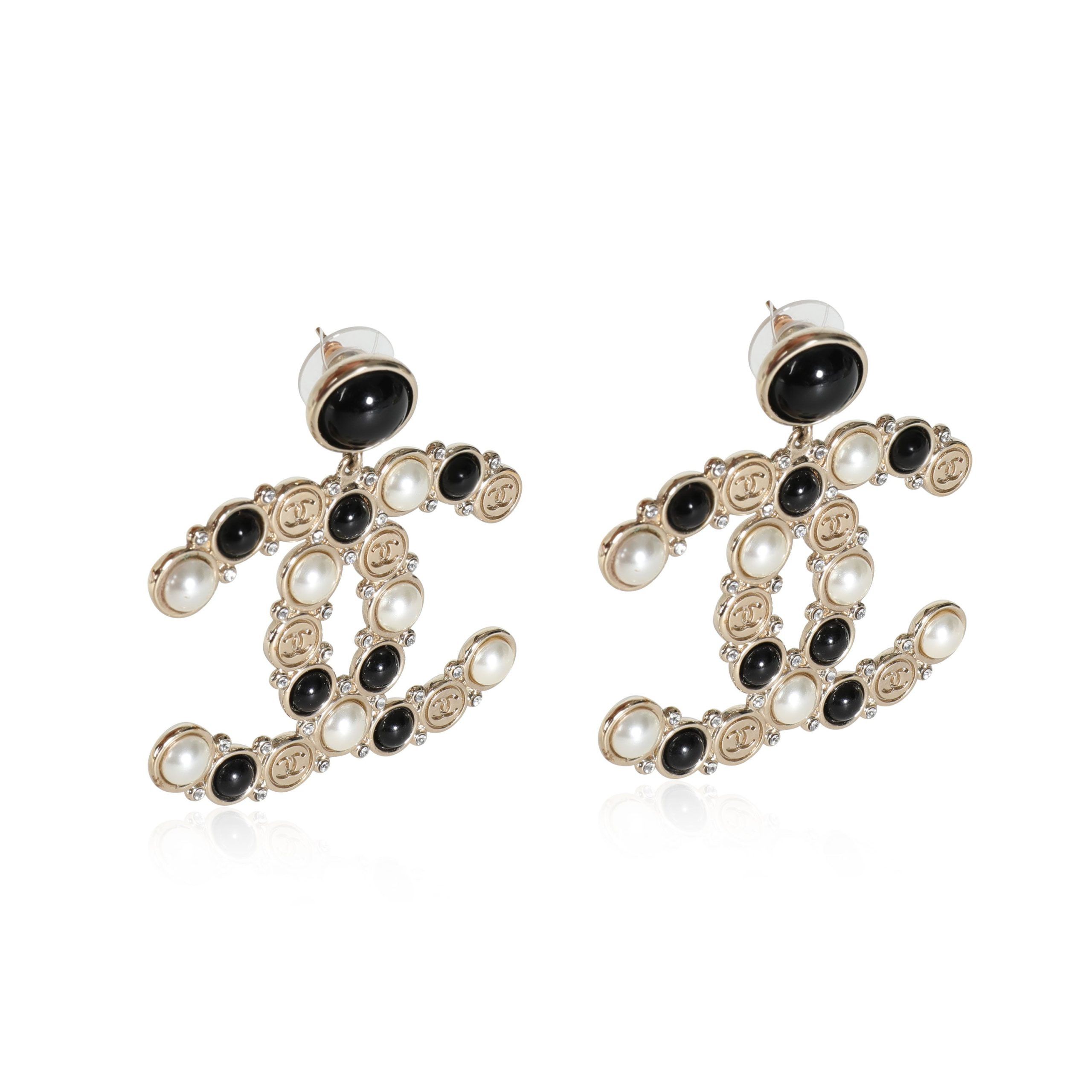 Chanel 2019 Faux Pearl & Strass CC Drop Earrings