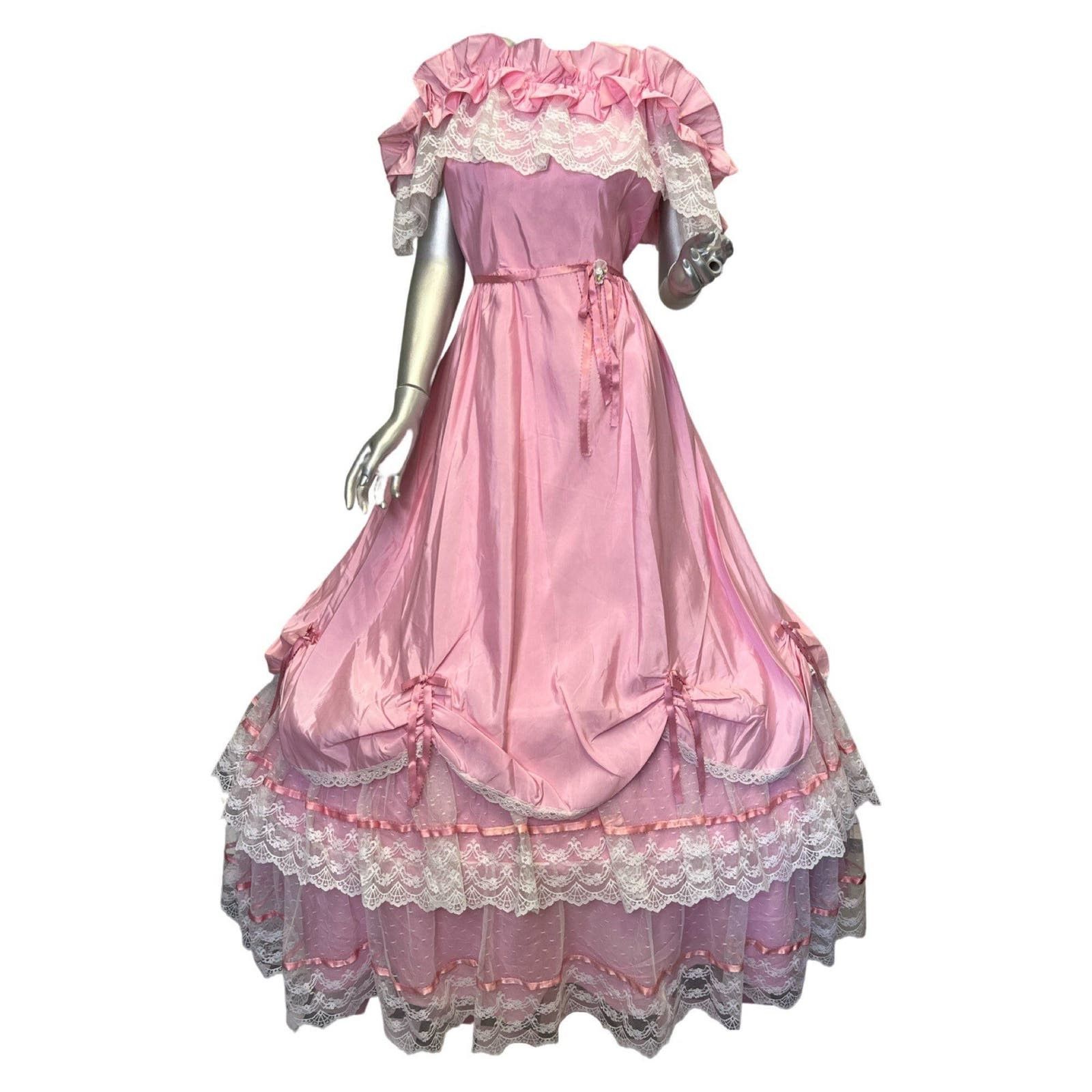 image of Vintage 1980’S Pink White Ball Gown Built In Hoop Med/large, Women's (Size Medium)