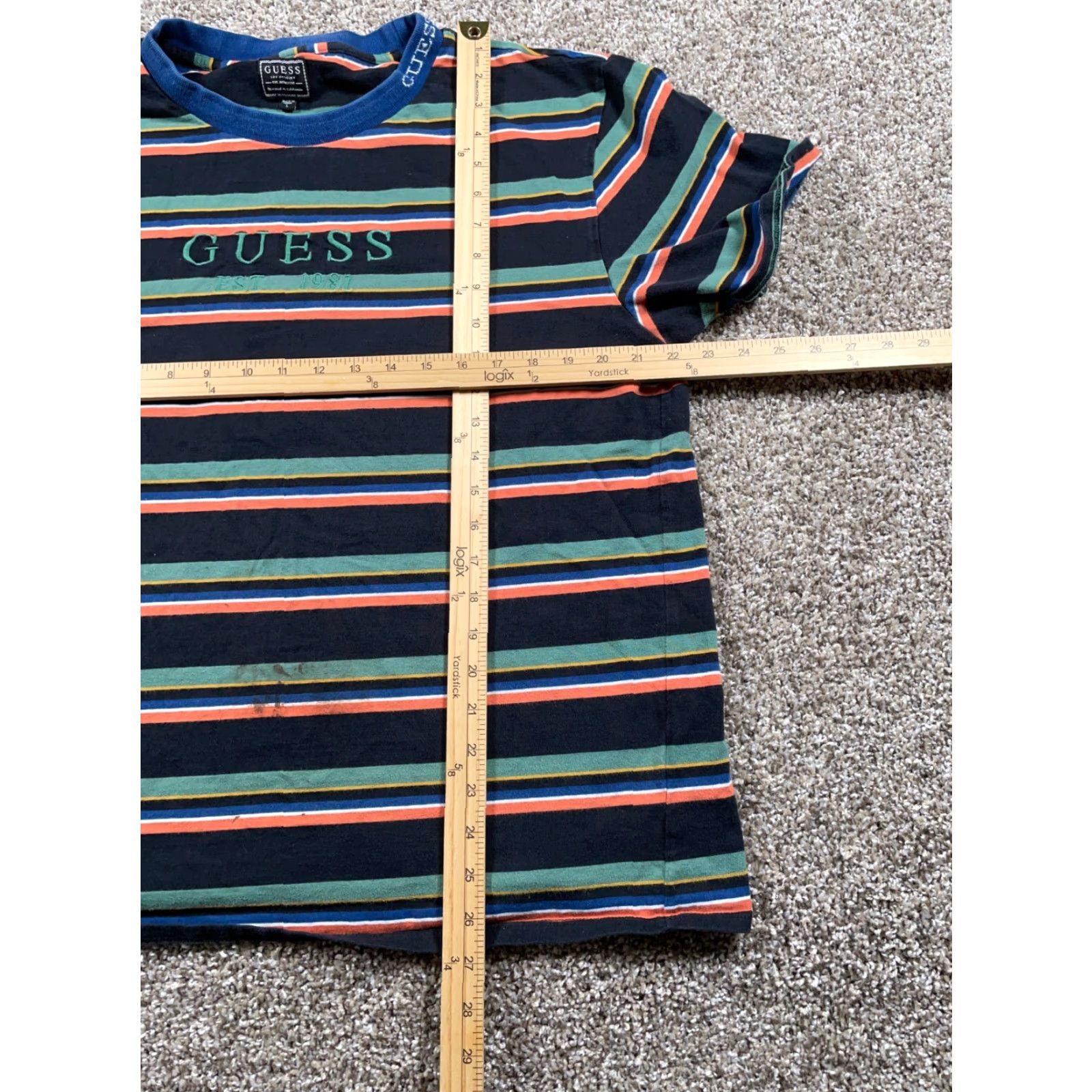 Guess GUESS Striped Embroidered T-Shirt Adult Large Black Orange Green 90s Retro Mens Size US L / EU 52-54 / 3 - 5 Thumbnail
