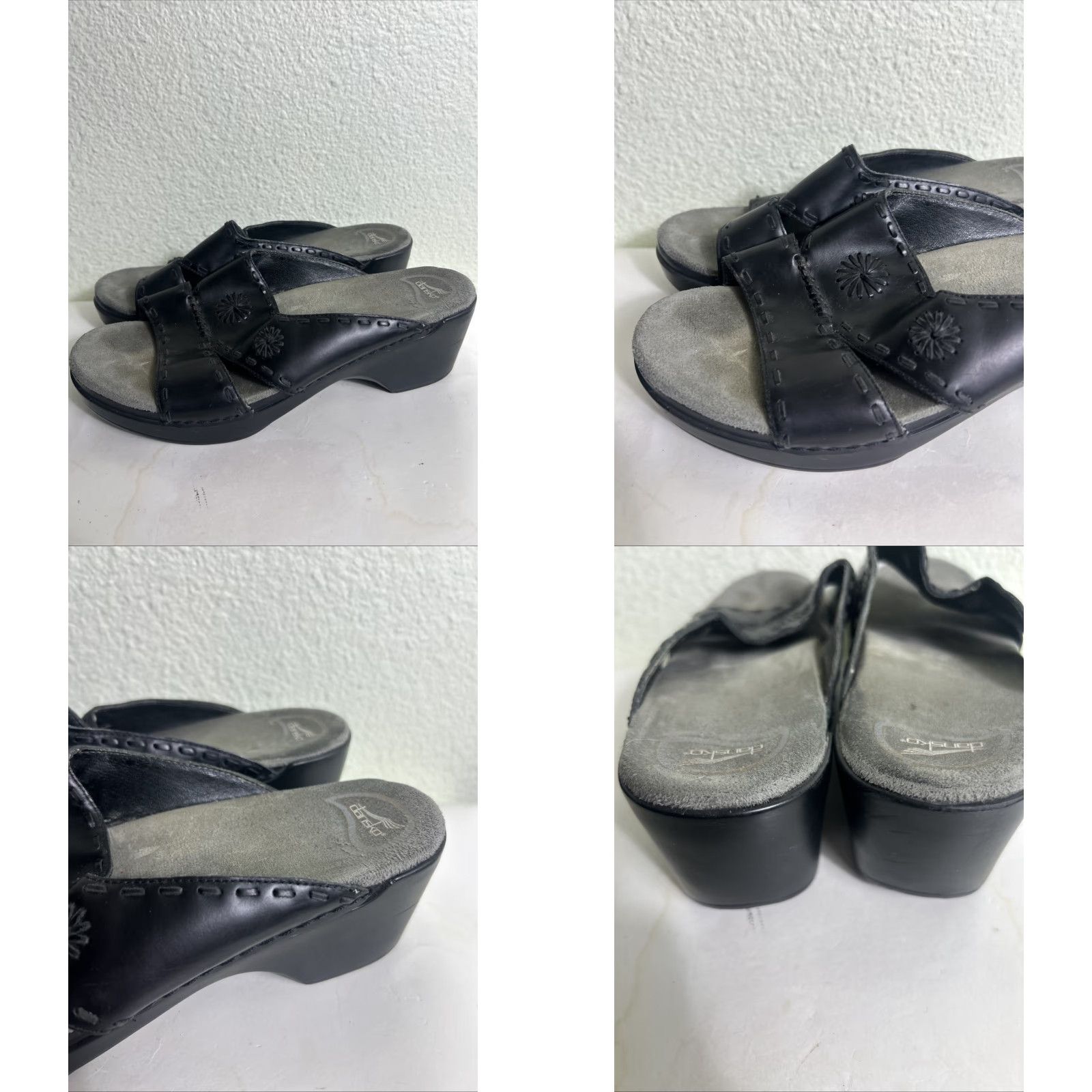 Dansko Dansko Open Toe Wedge Sandal Slip-On Black Leather Women US 10 40"} Size US 10 / IT 40 - 8 Thumbnail