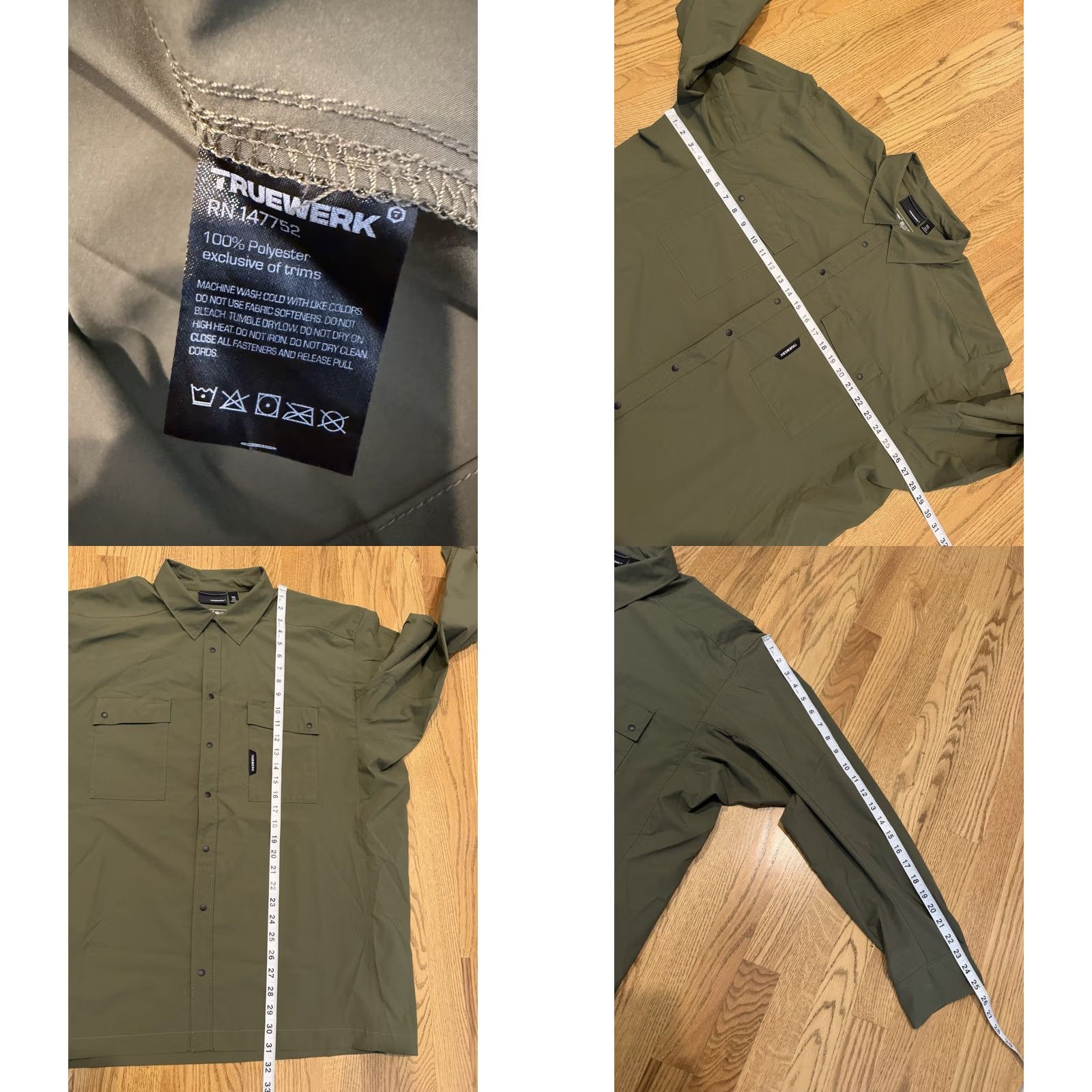 Vintage Truewerk Cloud Shirt Men 3XL Long Sleeve Button-Up Green Lightweight Pockets Breathable Solid Work Shirt Mens Big & Tall Size US XXL / EU 58 / 5 - 8 Thumbnail
