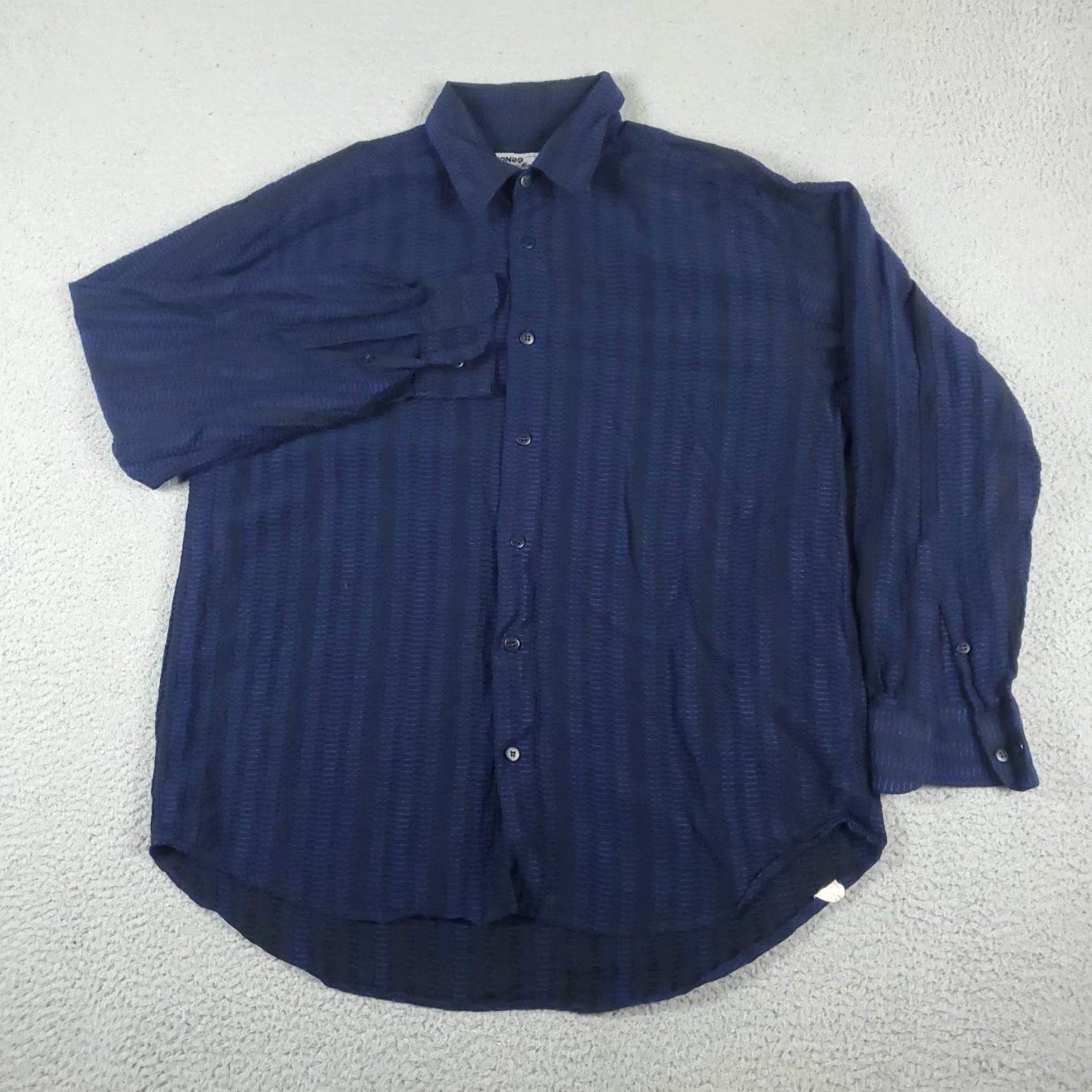 Vintage Mondo di Marco Button-Up Shirt Mens Large L Blue Black Striped Knit Casual Workwear Size US L / EU 52-54 / 3 - 2 Thumbnail