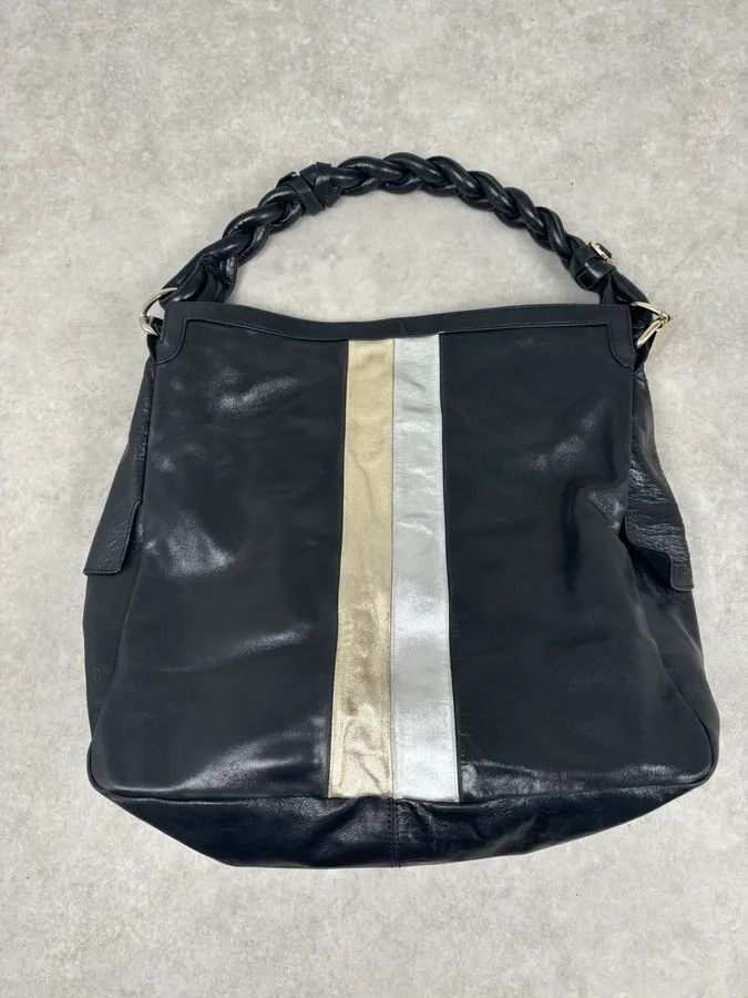Vintage Cesare Paciotti Black Gold Stripe Leather Shoulder Bag Size ONE SIZE - 5 Thumbnail