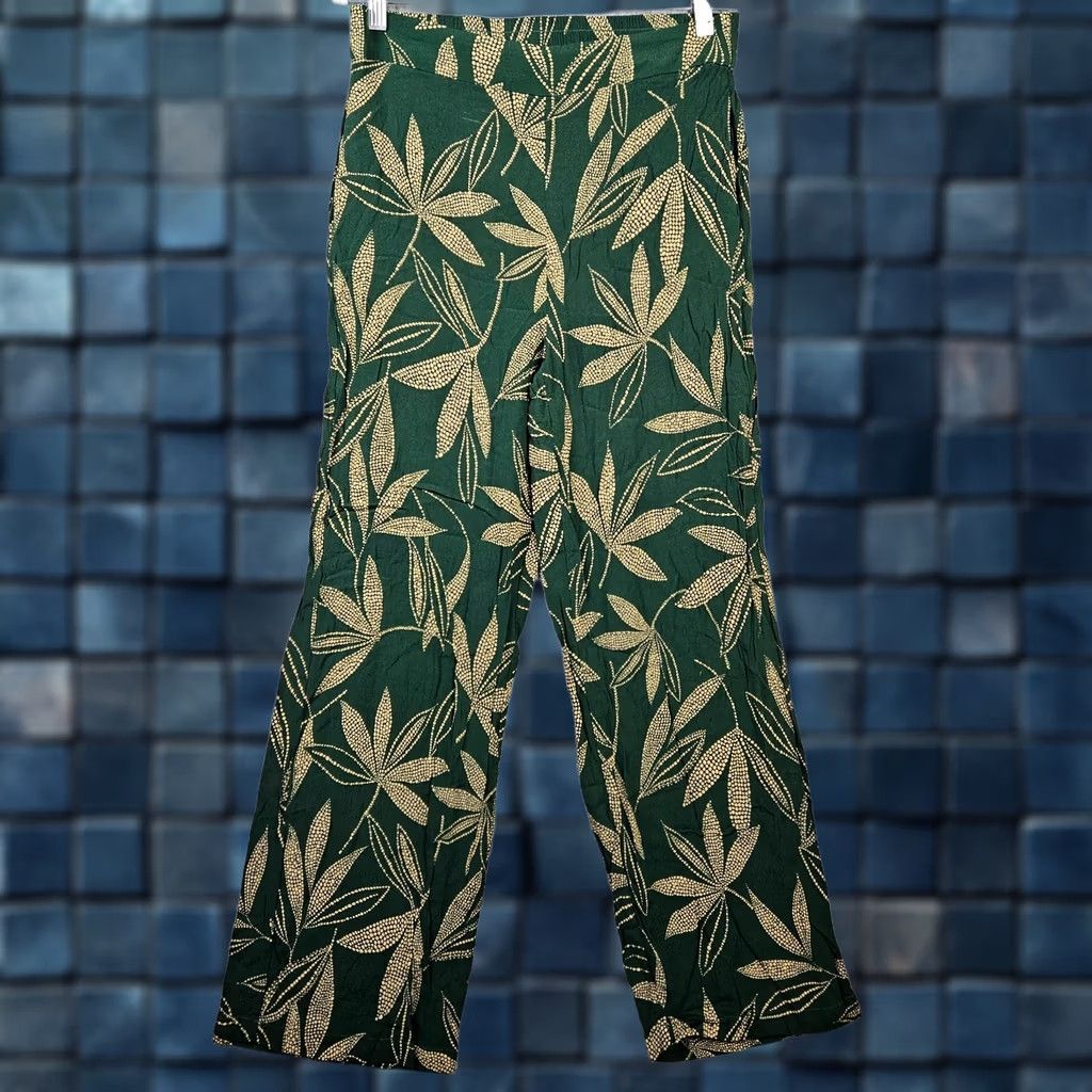 Mango MNG By Mango Women's Wide leg Floral Print Casual Pant Size L Regular Green - Pants, Casual, Floral, Wide-Leg, Spring/Summer, Mango, Regular, Button Size 36" / US 14 / IT 50 - 1 Thumbnail