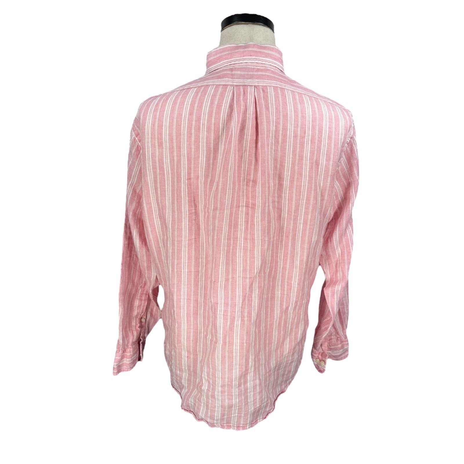 Brooks Brothers Brooks Brothers Linen Shirt Men's Large Pink White Striped Size US L / EU 52-54 / 3 - 5 Thumbnail