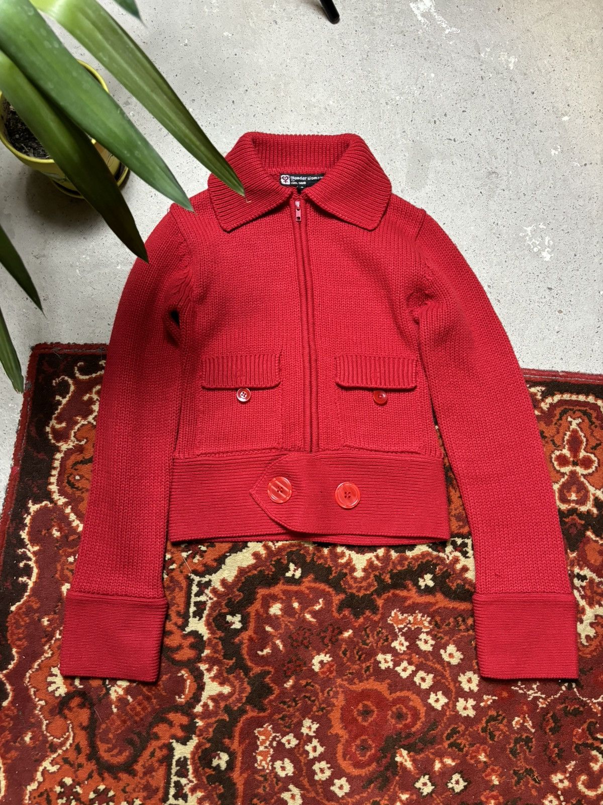 Designer × Japanese Brand × Vintage Vintage japanese Wonder Woman Cardigan Knit Red sweater Size S / US 4 / IT 40 - 1 Thumbnail
