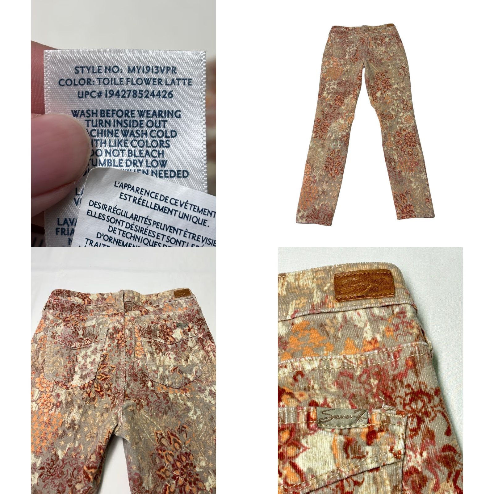 Vintage VINTAGE Seven7 Seven 7 Ultra High Rise Skinny Corduroy Pants Toile Flower Latte Floral W30 L28 Women Regular Size 28" / US 6 / IT 42 - 8 Thumbnail