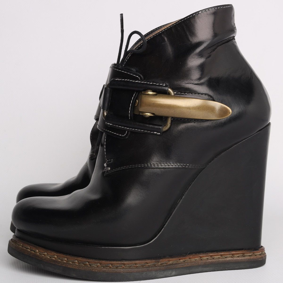 Jil Sander Jil Sander Leather Black Hi Heel Boots Platform Wedge Buckle Size US 6 / IT 36 - 9 Thumbnail