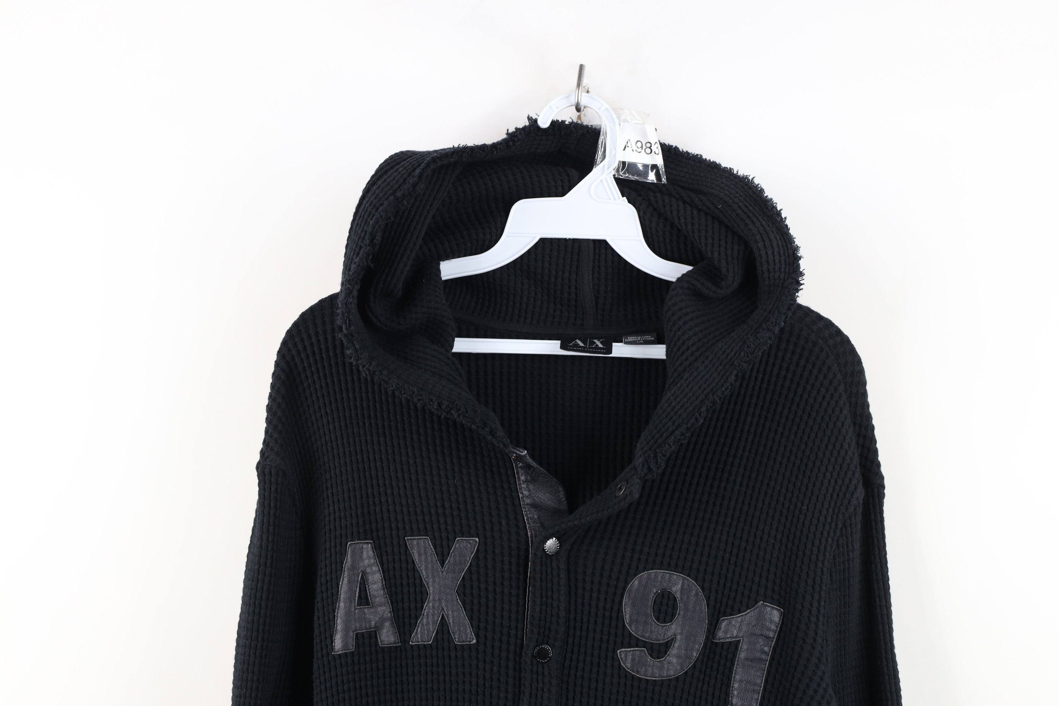 Armani Exchange Armani Exchange Leather Trim Thermal Waffle Knit Hoodie Size US L / EU 52-54 / 3 - 2 Thumbnail