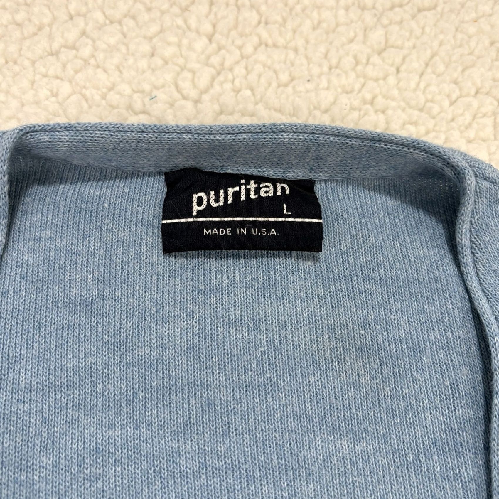 Vintage VINTAGE Puritan Sweater Cardigan Knit V-Neck Long Sleeve Blue 80s USA Mens L Size US L / EU 52-54 / 3 - 3 Thumbnail