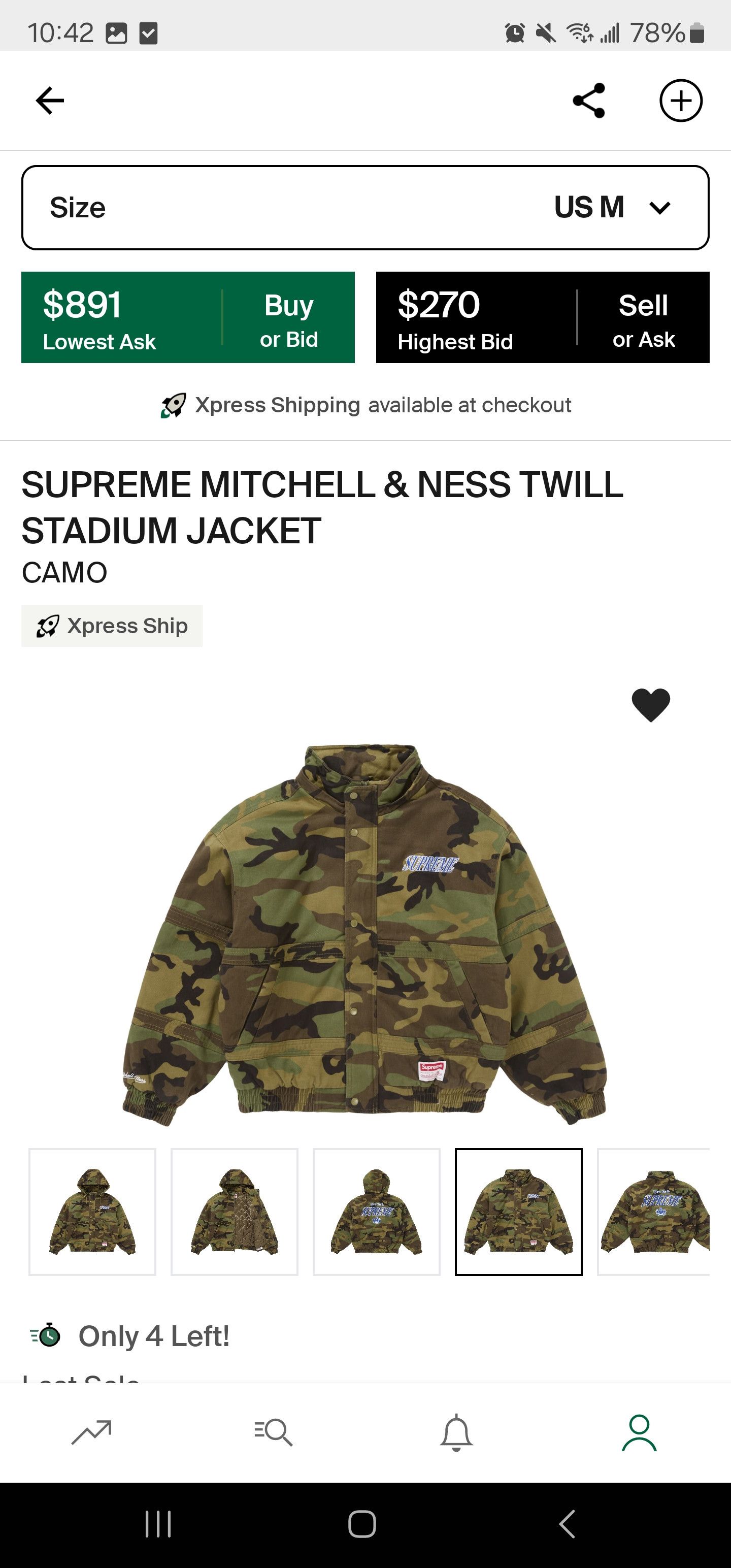 Supreme Supreme/Mitchell & Ness Twill Stadium Jacket - Camo FW24 Size US M / EU 48-50 / 2 - 4 Thumbnail