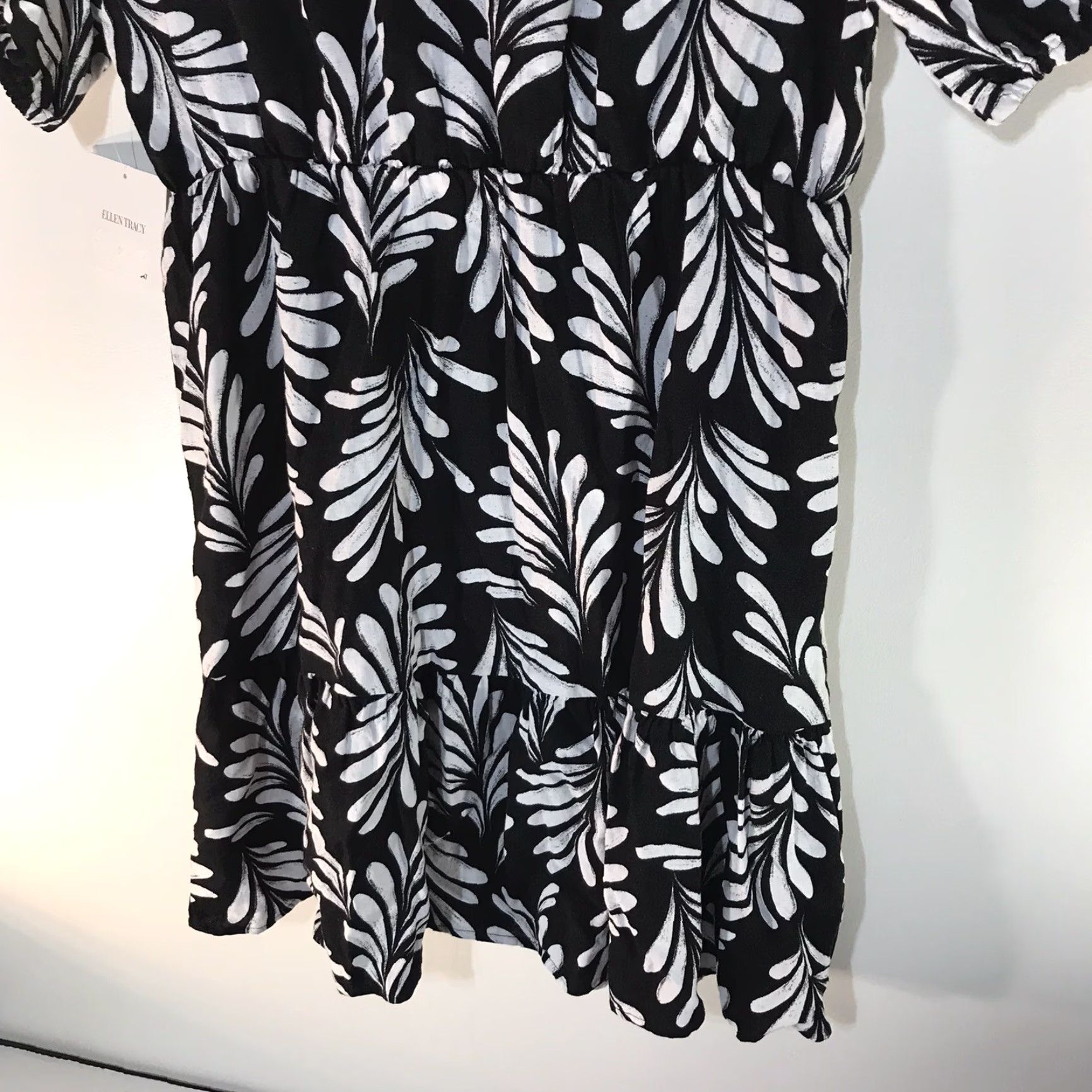 Ellen Tracy Ellen Tracy Women's Floral Linen Viscose Midi Dress Spring Summer Casual Party Black White L Size L / US 10 / IT 46 - 7 Thumbnail