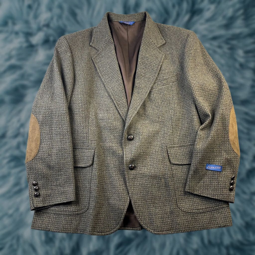 Pendleton VINTAGE Pendleton Mens 46 Tweed Blazer Sport Coat Elbow Pads Brown Wool Size 46R - 1 Thumbnail
