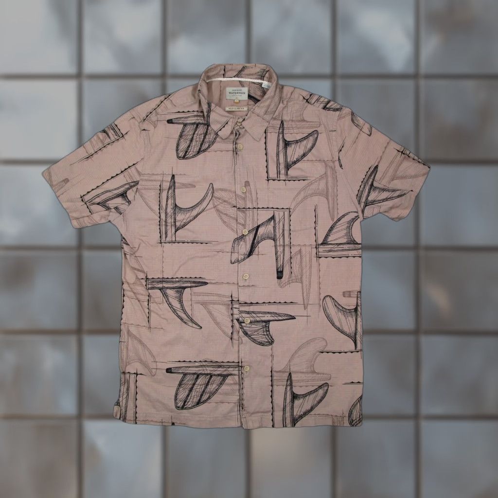 Quiksilver Quiksilver Waterman Shirt Men Large Pink Short Sleeve Button-Up Beach Hawaiian Fins Geometric Size US L / EU 52-54 / 3 - 1 Thumbnail