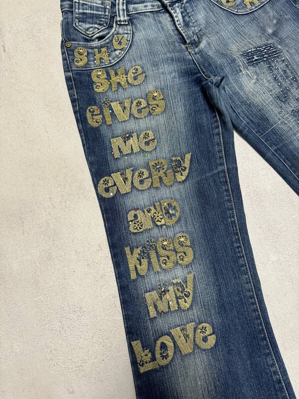 Vintage Vintage Punk Grunge Japanese Big Logo Baggy Dirty Jeans 90s Size 29" - 3 Thumbnail