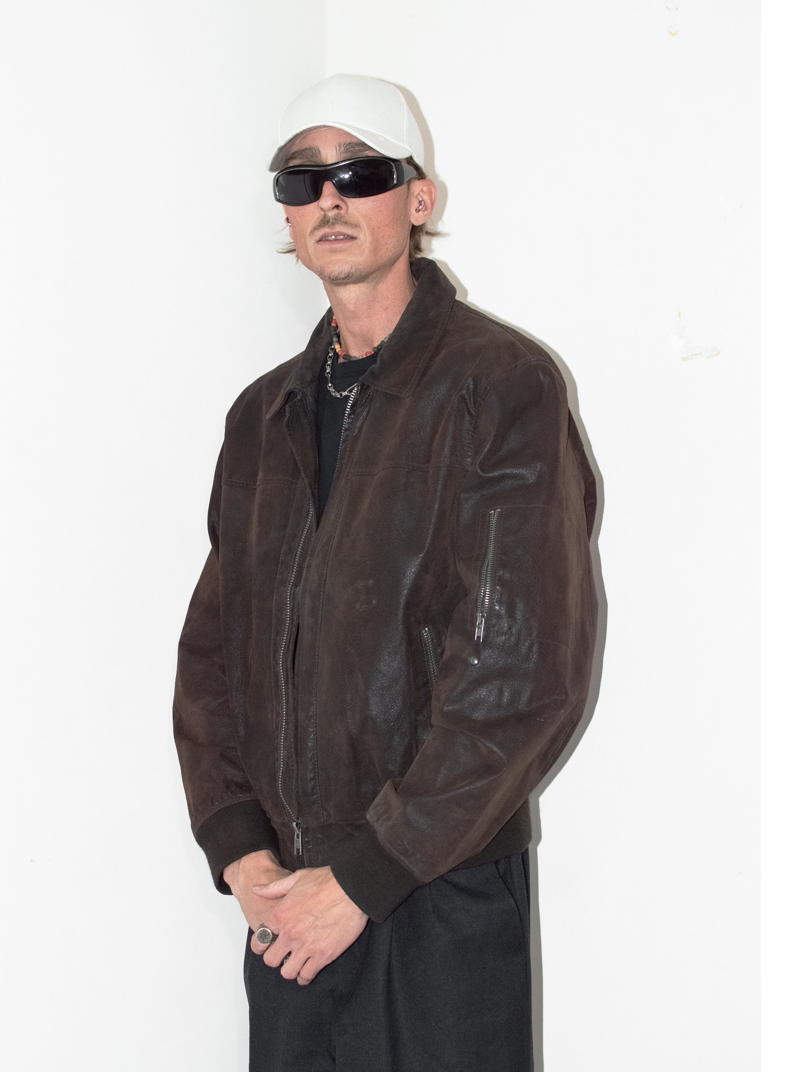 Designer × Vintage Vintage 90s Faded Brown Zip Through Real Leather Jacket Size US L / EU 52-54 / 3 - 5 Thumbnail
