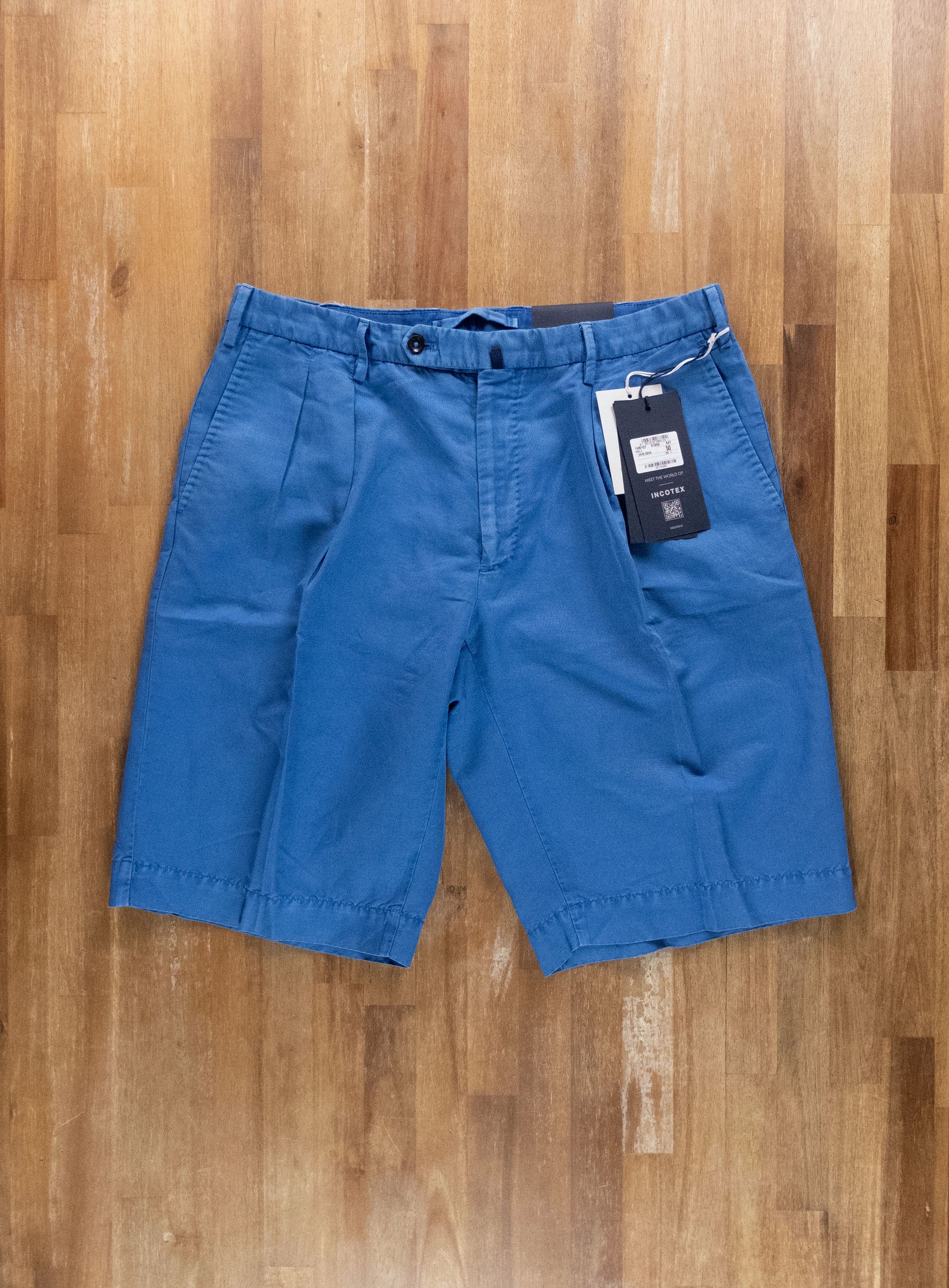 INCOTEX blue chinolino linen cotton blend bermuda shorts 34