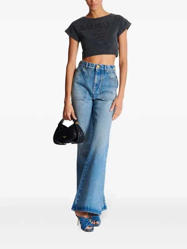 Balmain o1s1wg110526 Couture-Embroidered T-Shirt in Black Size L / US 10 / IT 46 - 2 Thumbnail