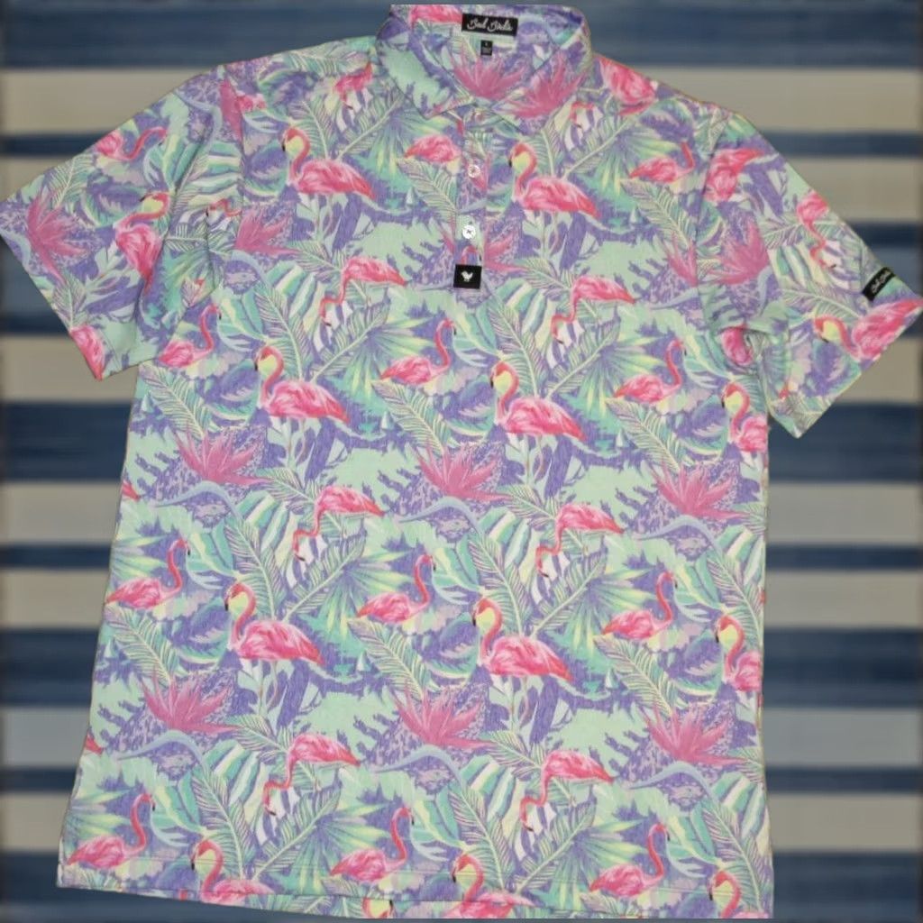Vintage BAD BIRDIE Flamingo Short Sleeve Polo Shirt Large Mens Size US L / EU 52-54 / 3 - 1 Thumbnail