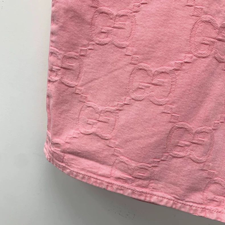 Gucci Gucci Pink logo jacquad full-print cotton casual denim sho Size 28" / US 6 / IT 42 - 4 Thumbnail