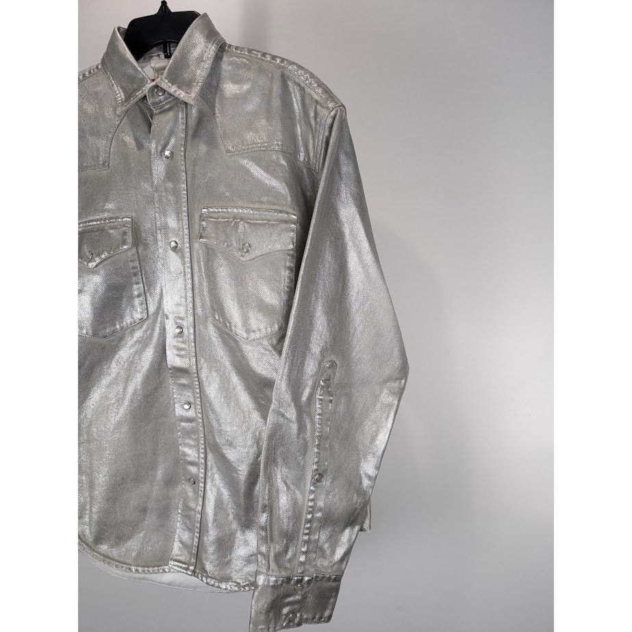 VTMNTS o1rshd1 Metallic Denim Shirt in Metallic Silver Size US M / EU 48-50 / 2 - 7 Thumbnail