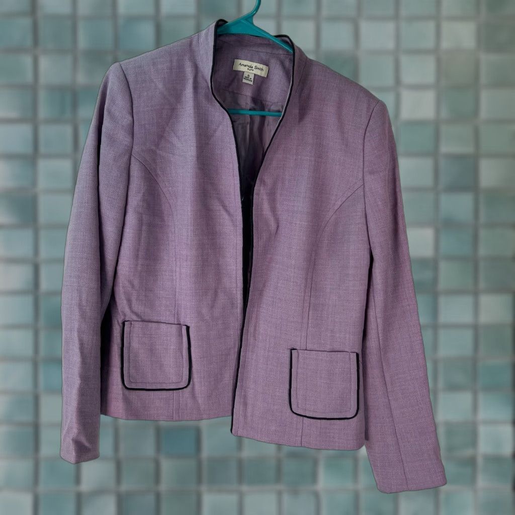 Vintage Amanda Smith Womens Blazer 8 Purple Wool Open Front Long Sleeve Solid 100% Wool 23 In Chest 40 In Classic Casual Formal Womens Size M / US 6-8 / IT 42-44 - 1 Thumbnail