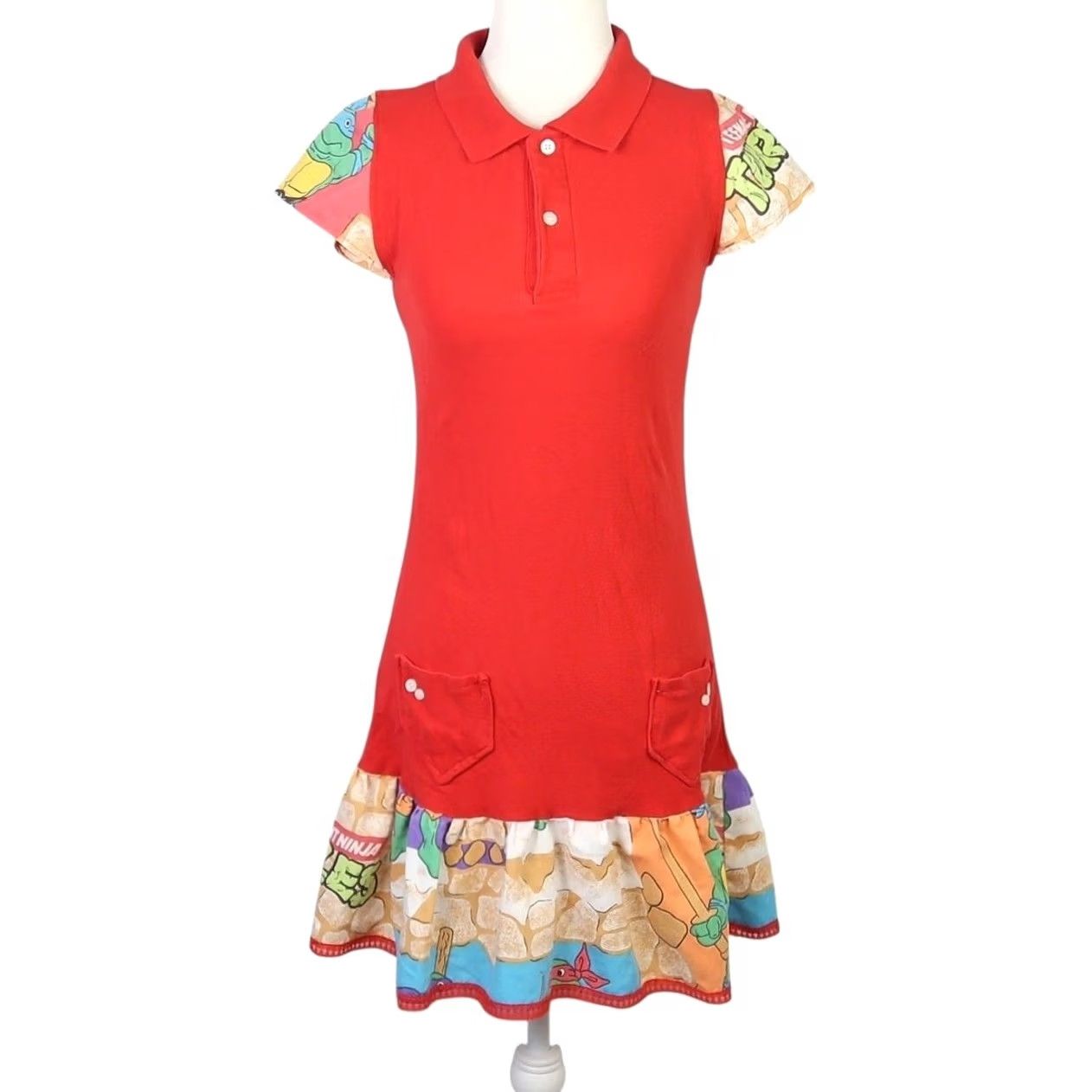 Vintage VINTAGE Y2K Red Polo Mini Dress XS Upcycled Ninja Turtle Trim Womens Short Sleeve 90s" Size XS / US 0-2 / IT 36-38 - 2 Thumbnail
