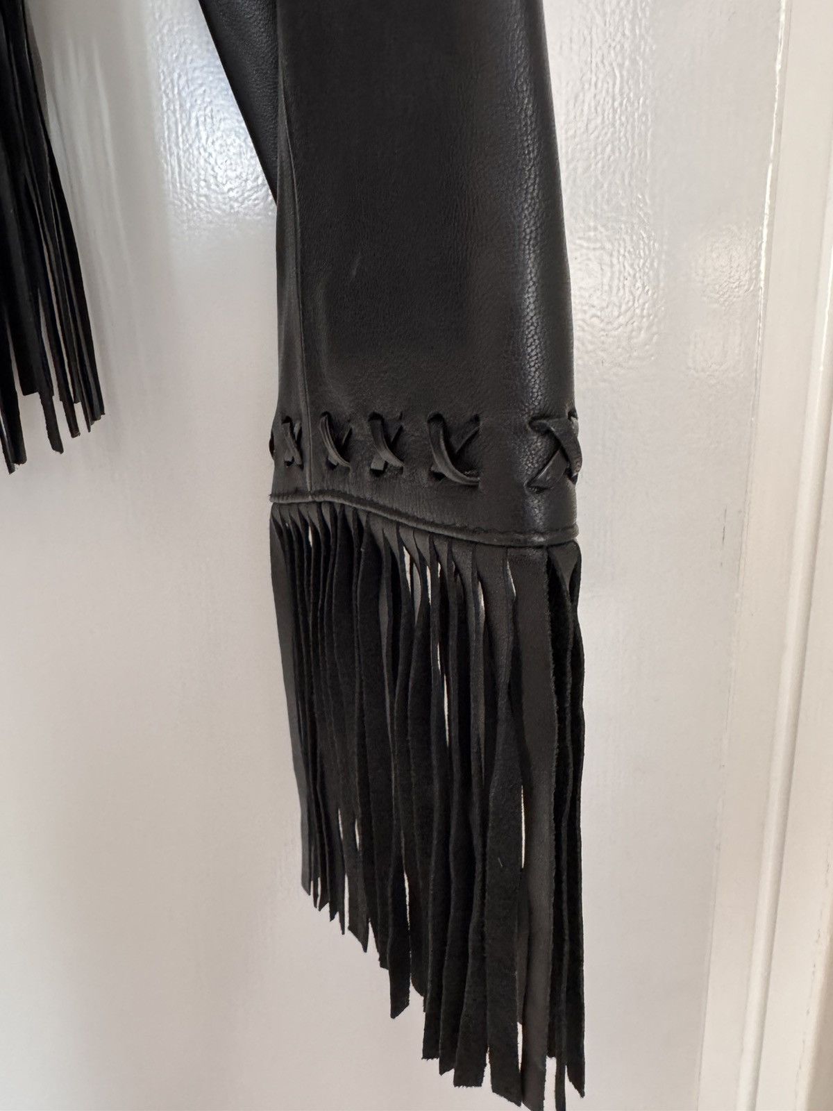 Other Caché Black Leather Fringe Jacket US 4 Western Boho Zip Size S / US 4 / IT 40 - 4 Thumbnail