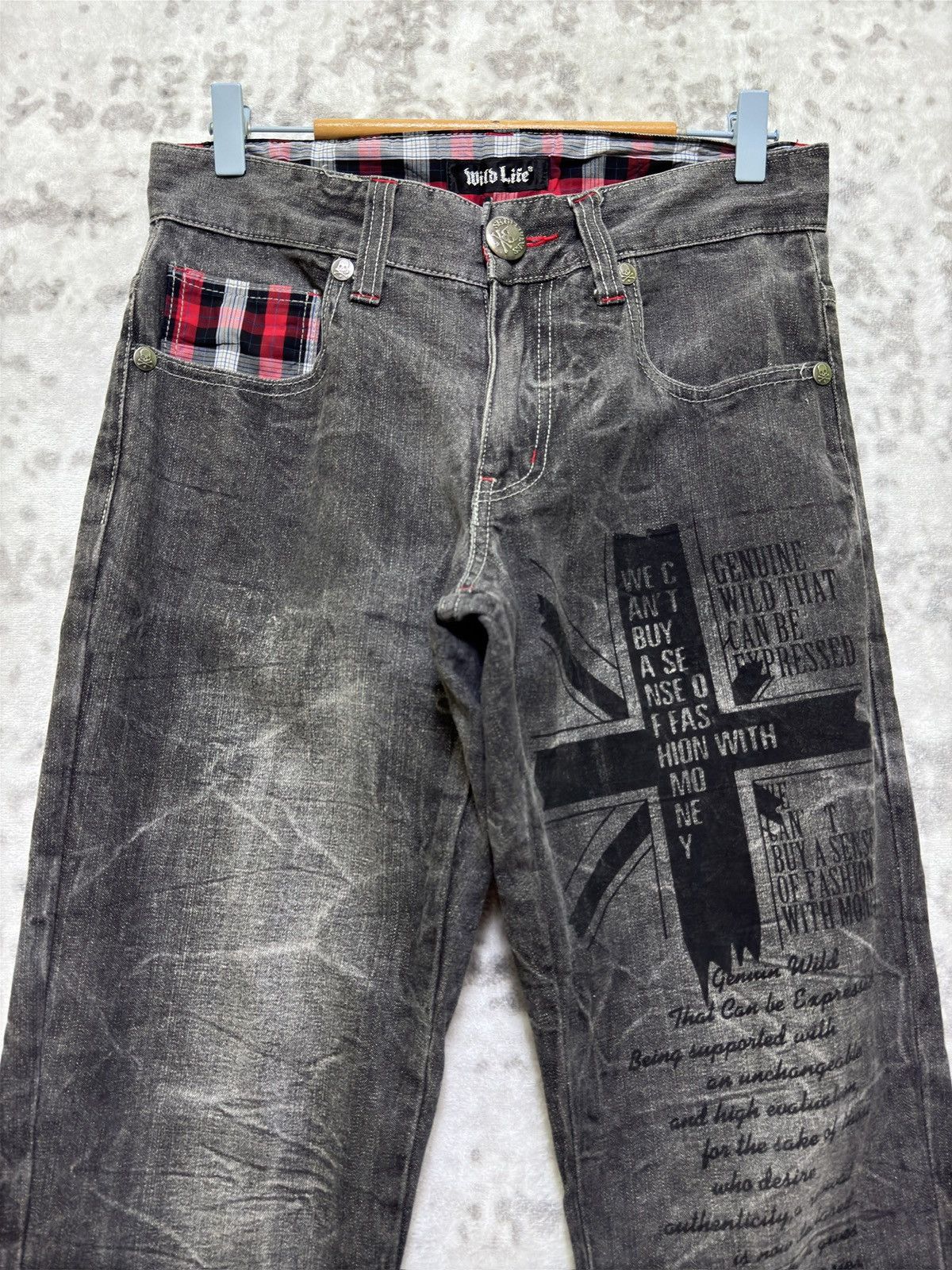 If Six Was Nine Y2K Wild Life Streetwear Poem Print Black Grey Jeans Size US 31 - 3 Thumbnail