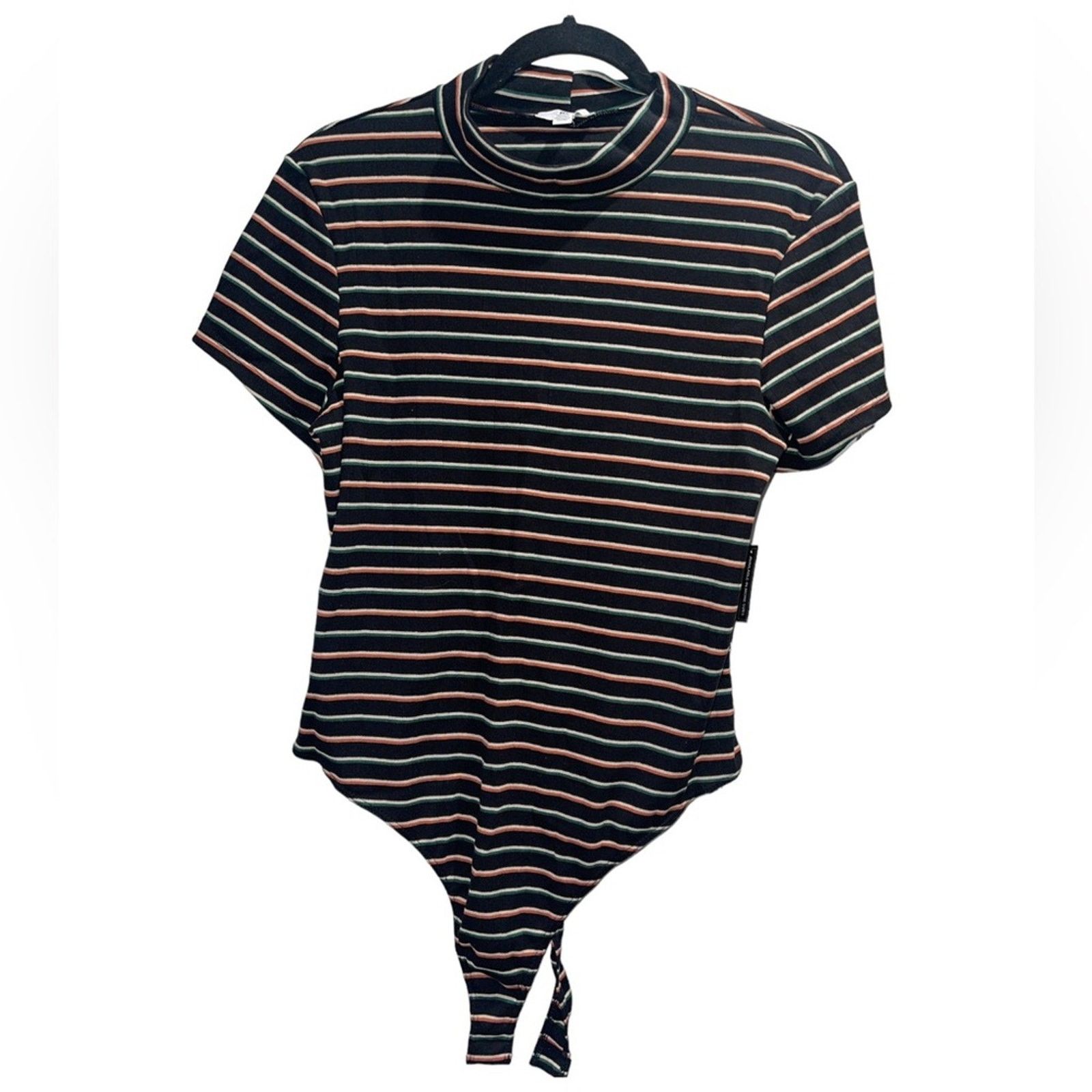 BP. BP Nordstrom Dani Black Multi Stripe Mock Neck Knit Bodysuit Size XL / US 12-14 / IT 48-50 - 4 Thumbnail