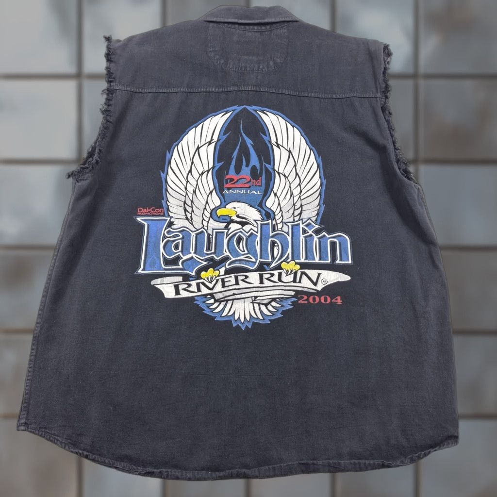 Vintage VINTAGE Laughlin River Run Shirt Mens Large Black Denim Sleeveless Eagle 2004 Size US L / EU 52-54 / 3 - 1 Thumbnail