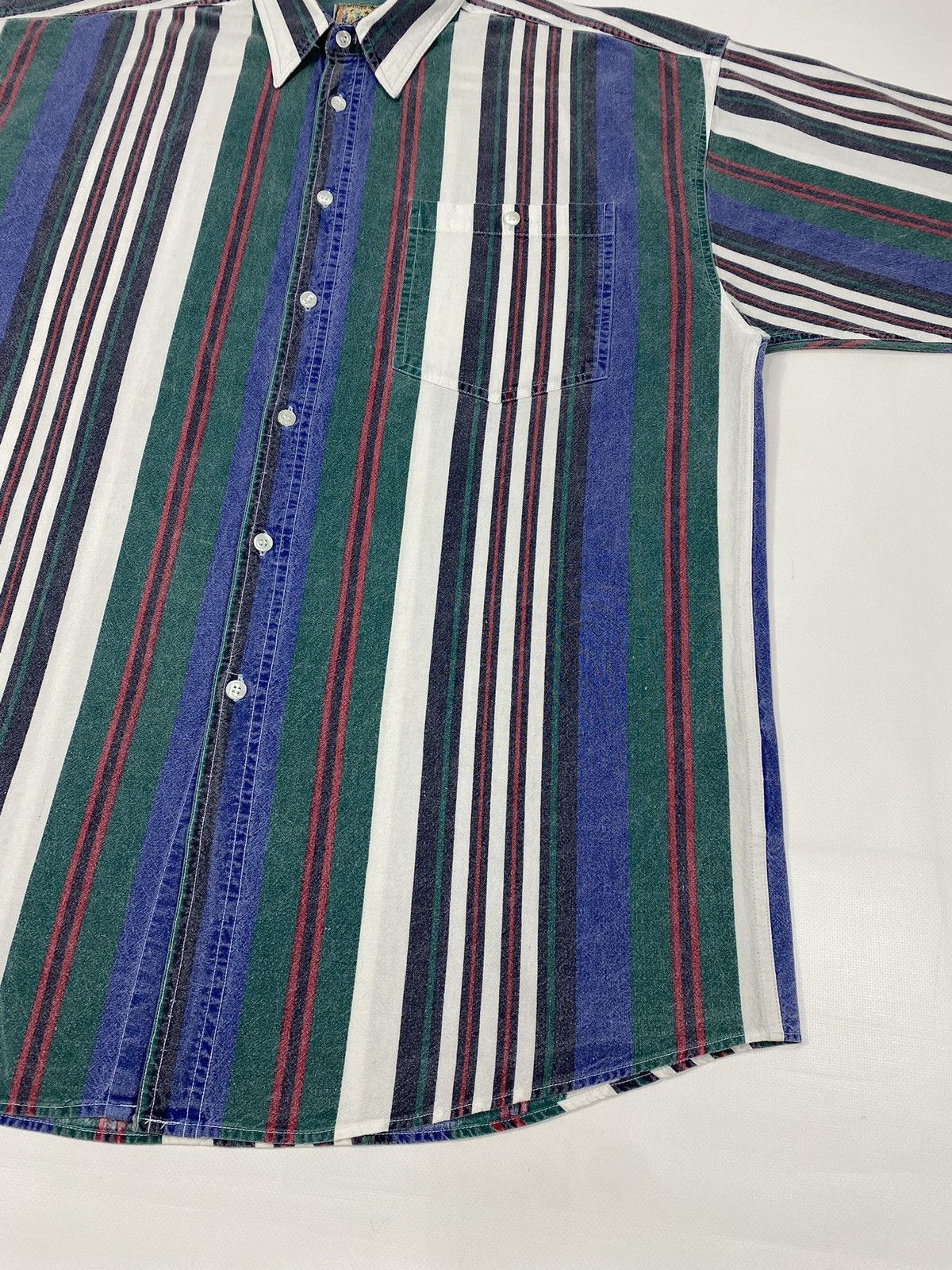Vintage LASTDROP🔥 Vintage 80s 90s Fade Out Light Denim Striped Shirt Size US XL / EU 56 / 4 - 3 Thumbnail