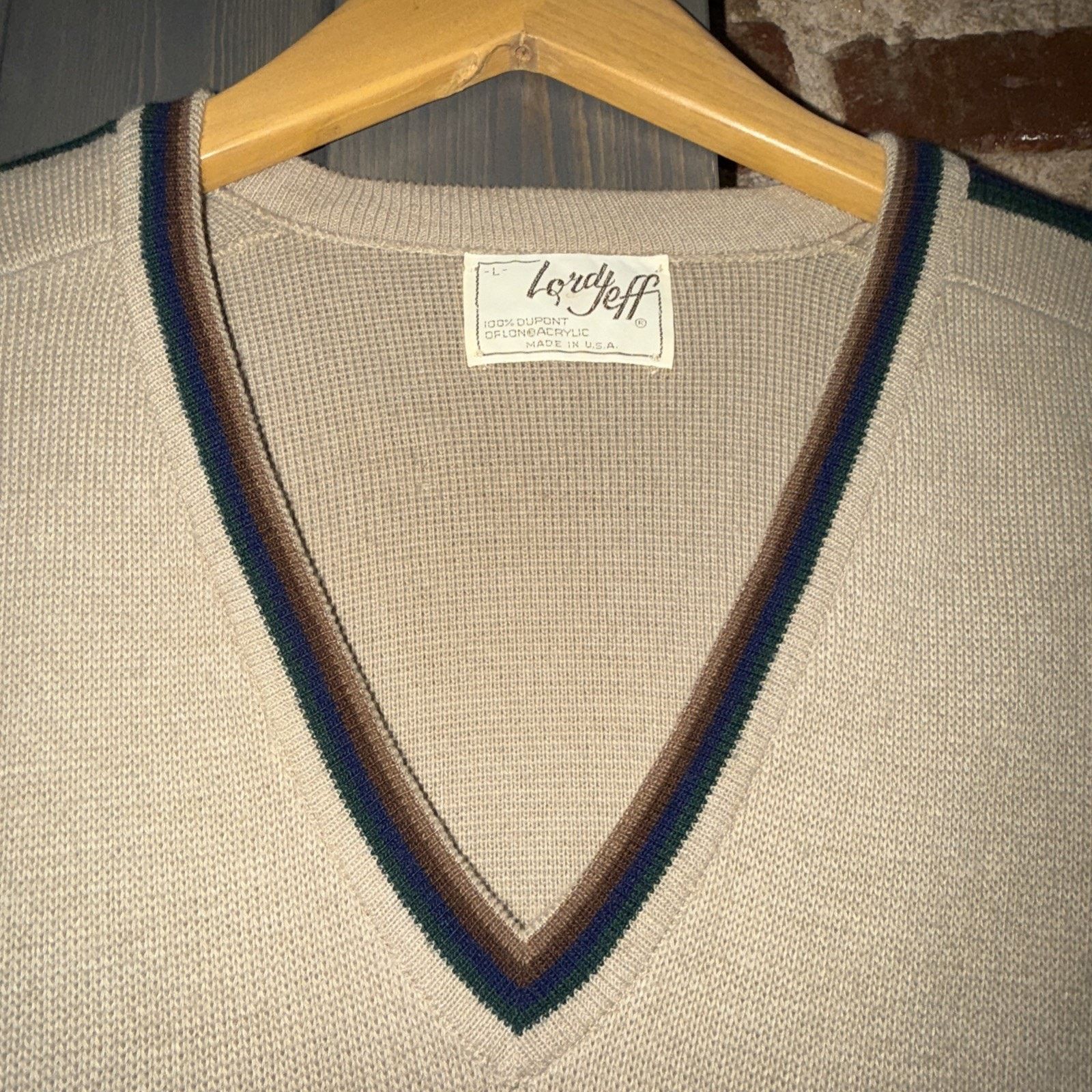Other Lord Jeff 70’s Vintage V-neck Beige Sweater Made In USA SZ L Size US L / EU 52-54 / 3 - 14 Thumbnail