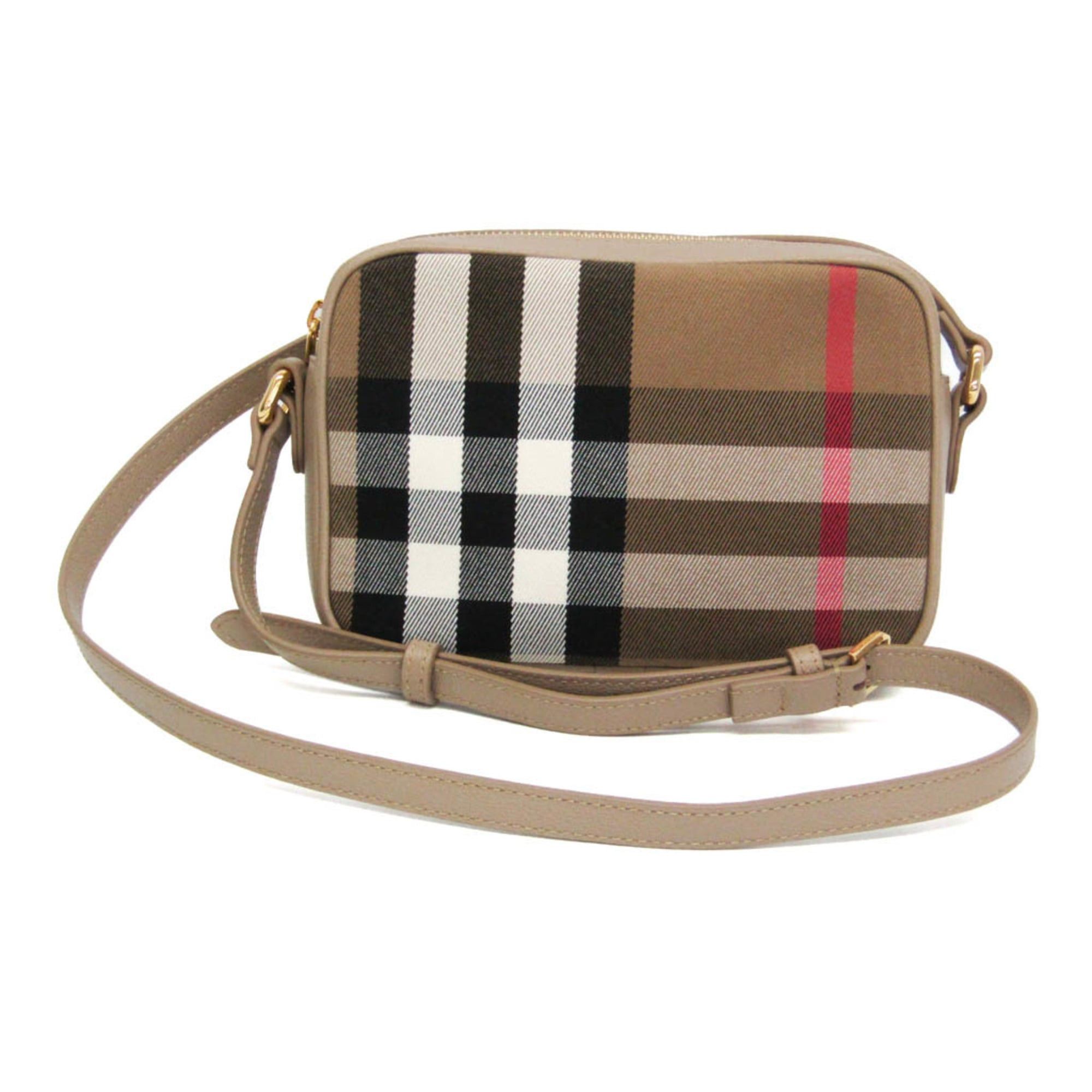 Burberry House Check Camera Bag 8085076 Women's LeatherCotton Canvas Shoulder Bag Beige