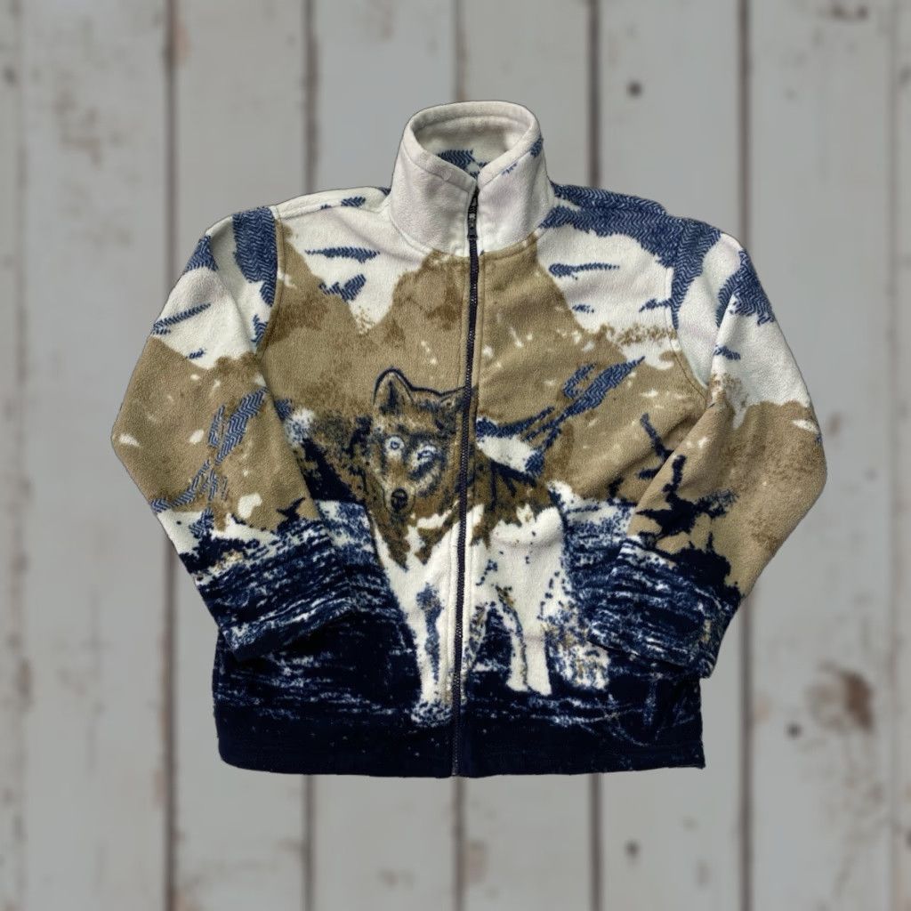 Vintage VINTAGE Fluid Wolf Western Graphic Fleece Zip Up Jacket Blue White Size S Size US S / EU 44-46 / 1 - 1 Thumbnail