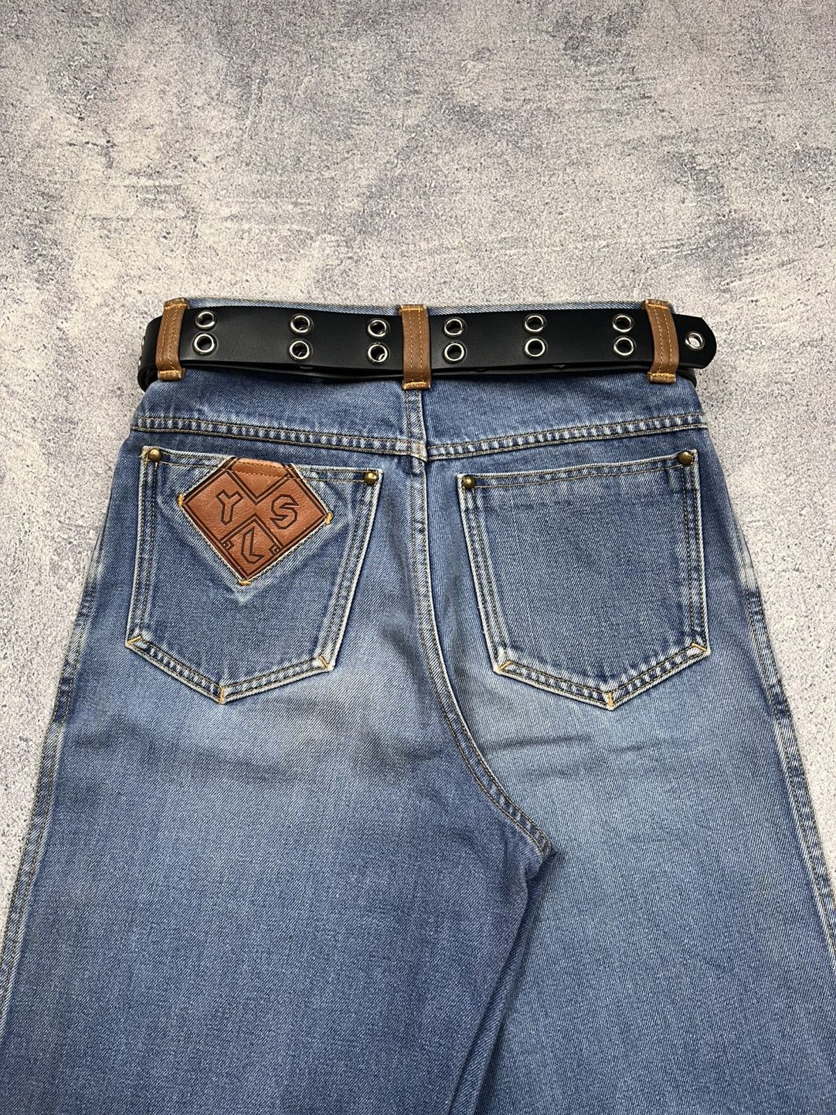 Yves Saint Laurent Yves Saint Laurent Leather Patch Denim Pants Size US 27 - 2 Thumbnail