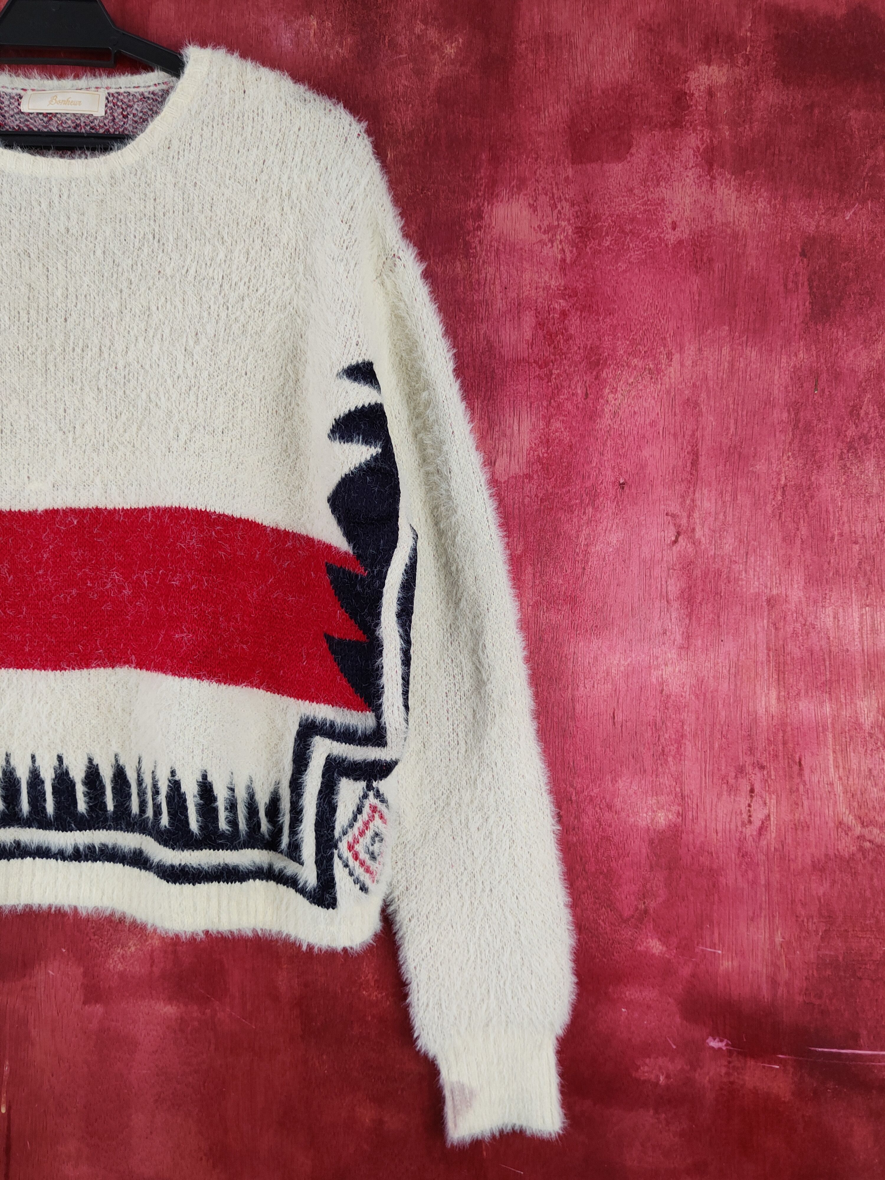 Homespun Knitwear × Japanese Brand Bohewi Cream Red Shag Shaggy Fur Mohair Knitwear #S2077 Size US M / EU 48-50 / 2 - 5 Thumbnail