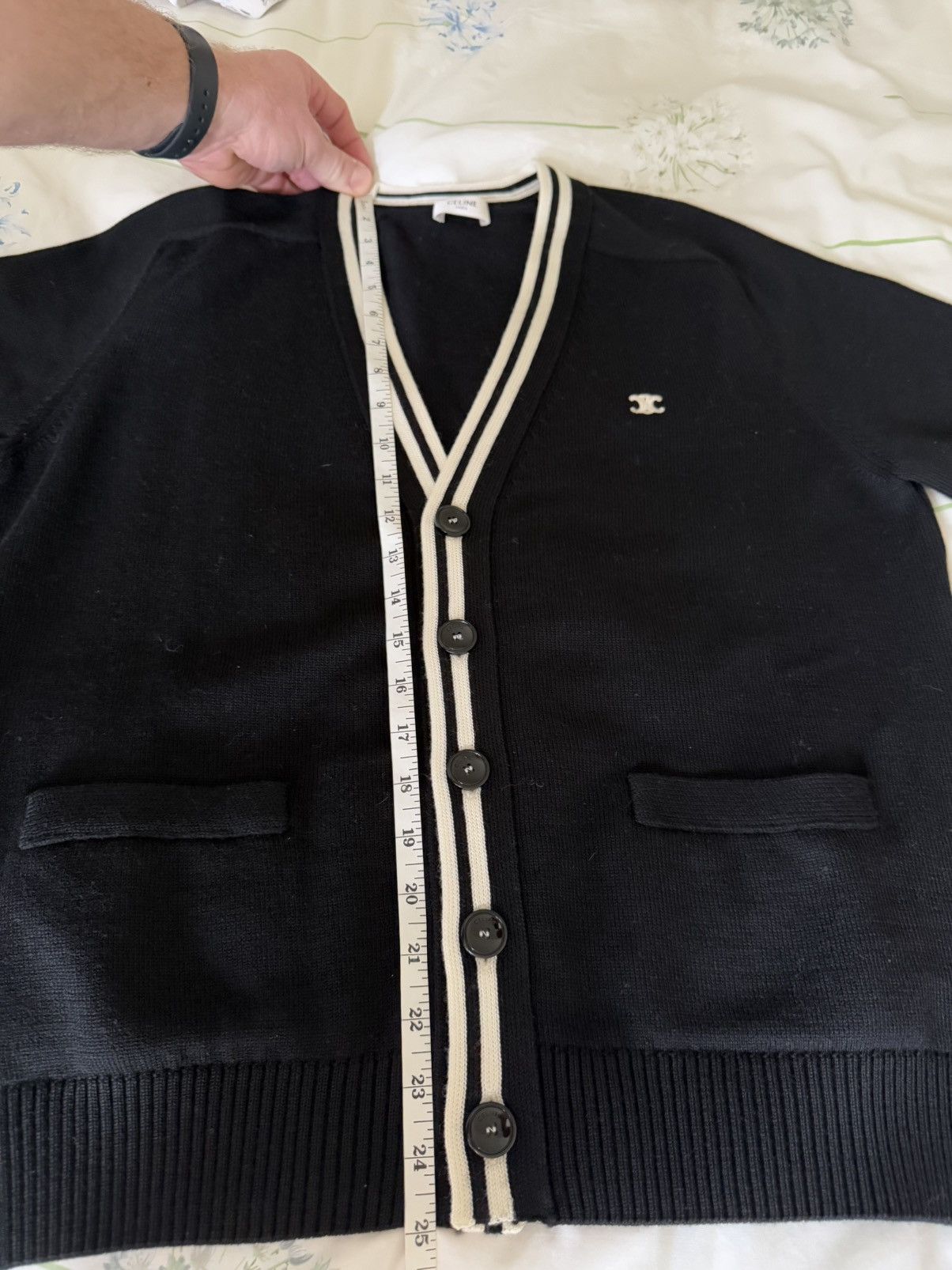 Rare Celine Triomphe logo cardigan black white M Hedi