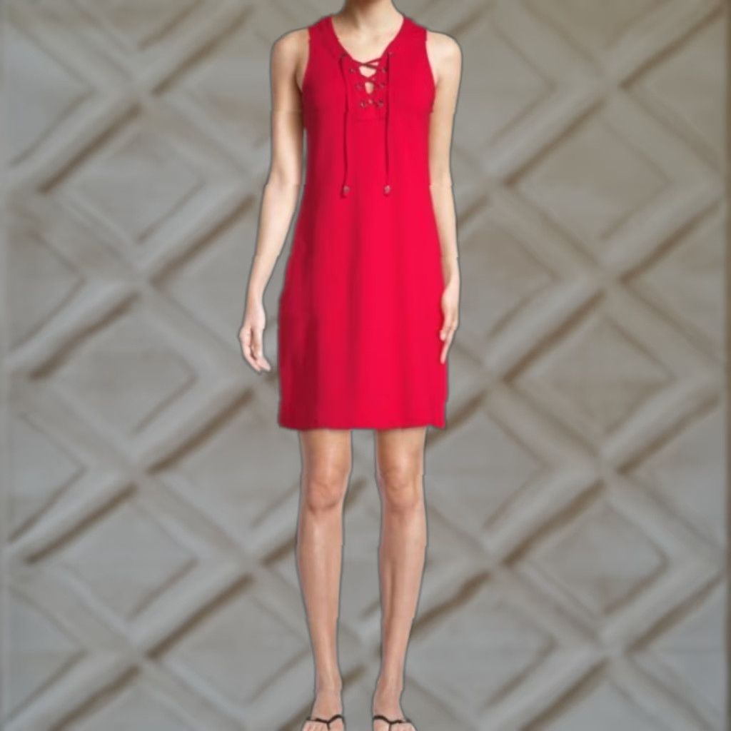 Tommy Bahama Tommy Bahama Dress Womens Small Red Sleeveless Knee Length V-Neck Tie Neckline Shirt Dress Casual Workwear Size S / US 4 / IT 40 - 1 Thumbnail