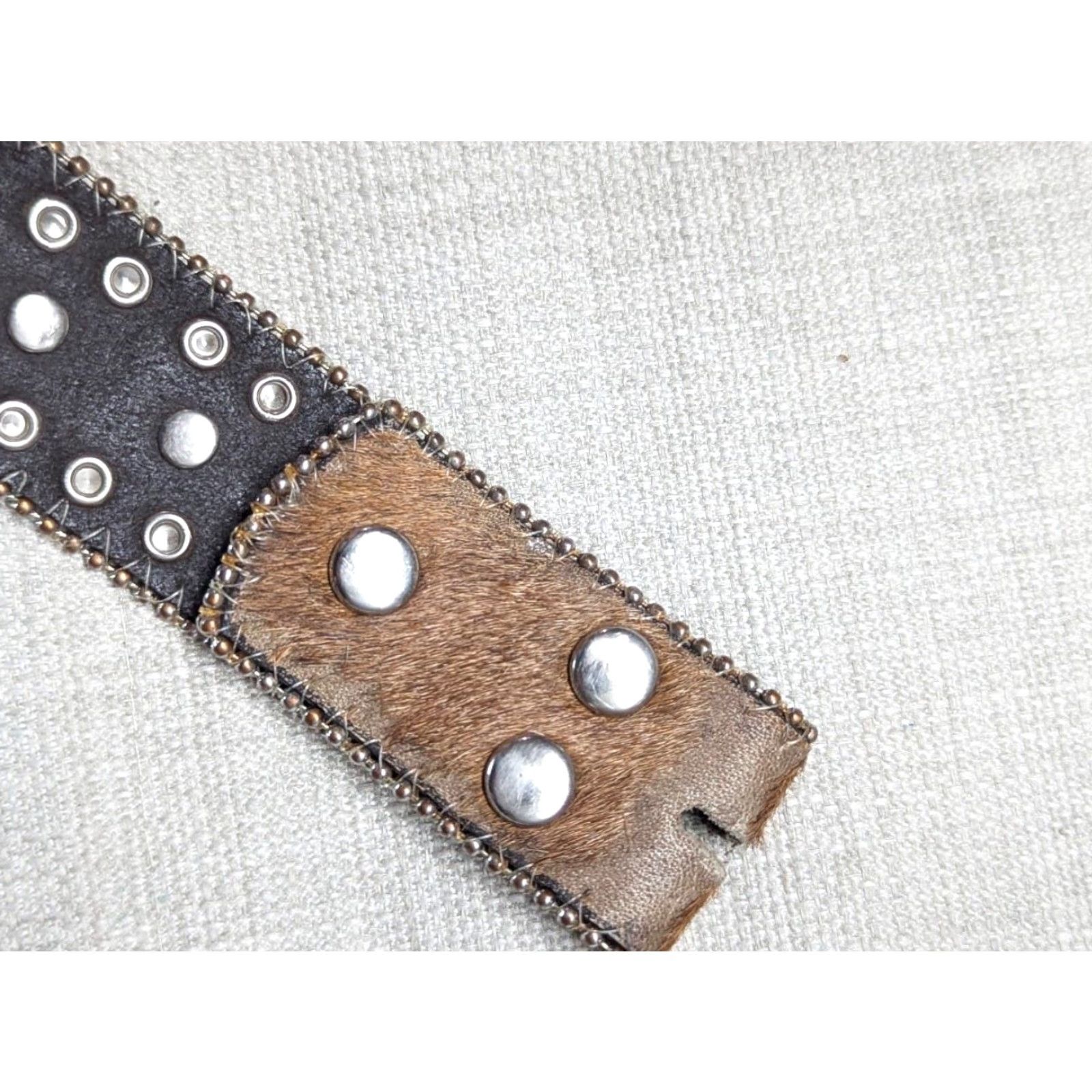 Vintage VINTAGE Nocona WESTERN belt brown 40 brown rhinestone hairy buckle belt with buckle snaps leather backing y2k Cowboy Men Adult 40 Mens belt Size 40 - 4 Thumbnail