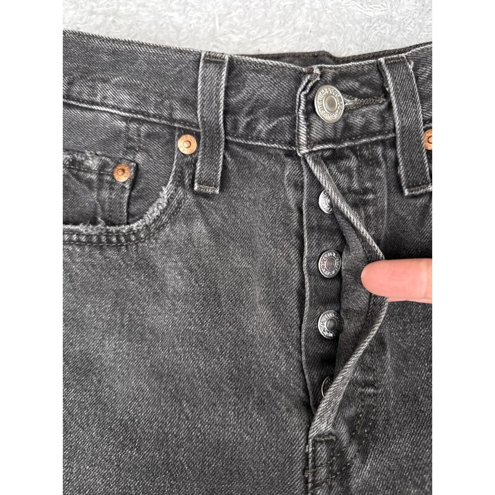 Levi's Levis Premium Jeans Womens 27x28 Black 501 Skinny Button Fly Distressed Cotton Size 27" / US 4 / IT 40 - 5 Thumbnail