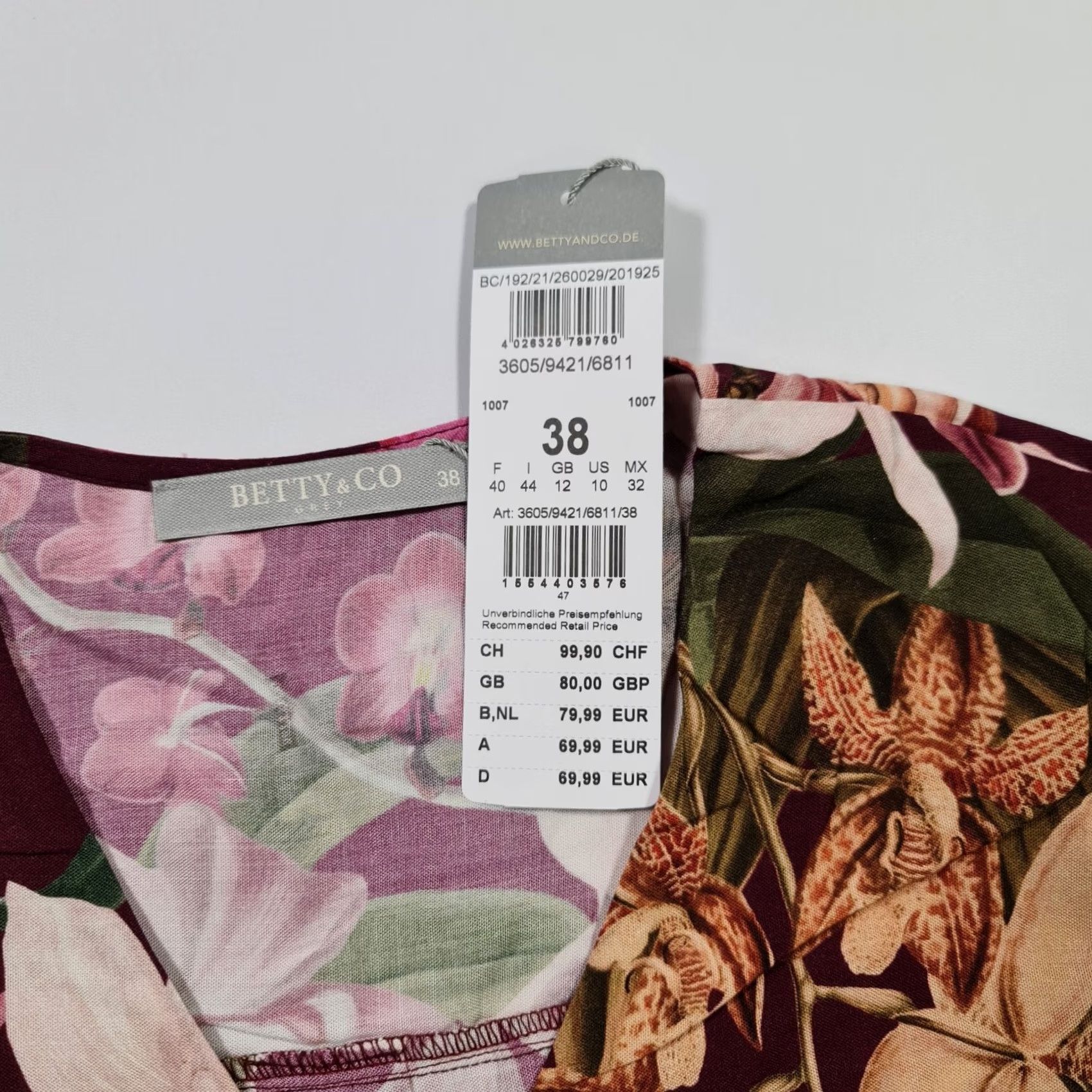 CO Betty & Co Womens Blouse Burgundy Red 12 UK Floral 3/4 Sleeves Top Size XL / US 12-14 / IT 48-50 - 3 Thumbnail