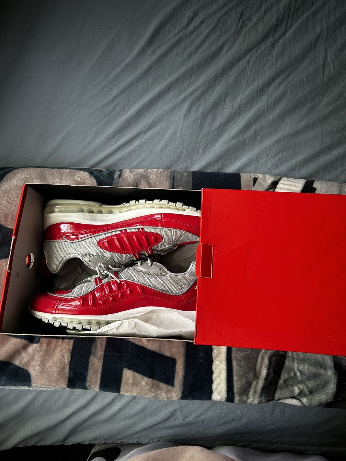 image of Nike X Supreme Air Max 98S Shoes in Red, Men's (Size 11.5)