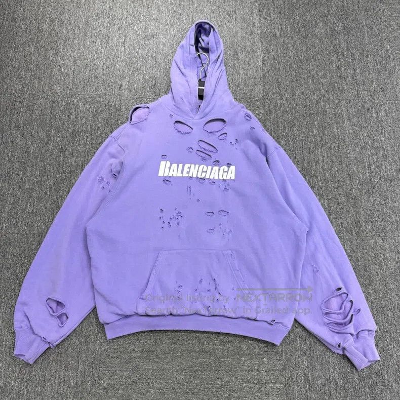 Balenciaga Balenciaga Ripped distressed letter print hooded sweatshir Size US XXS / EU 40 - 1 Thumbnail