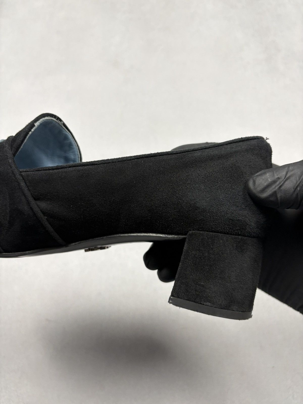 Prada Prada Milano Suede Logo Strap Block Heel Loafers Black 38.5 Size US 8.5 / IT 38.5 - 12 Thumbnail