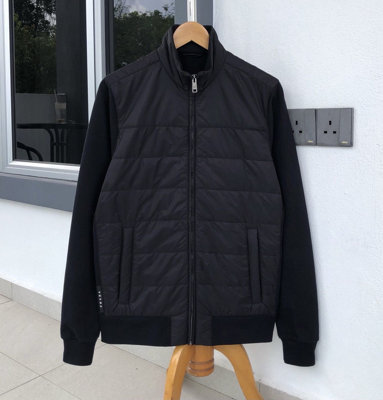 SS19 Prada Black Nylon Paneled Hybrid Jacket
