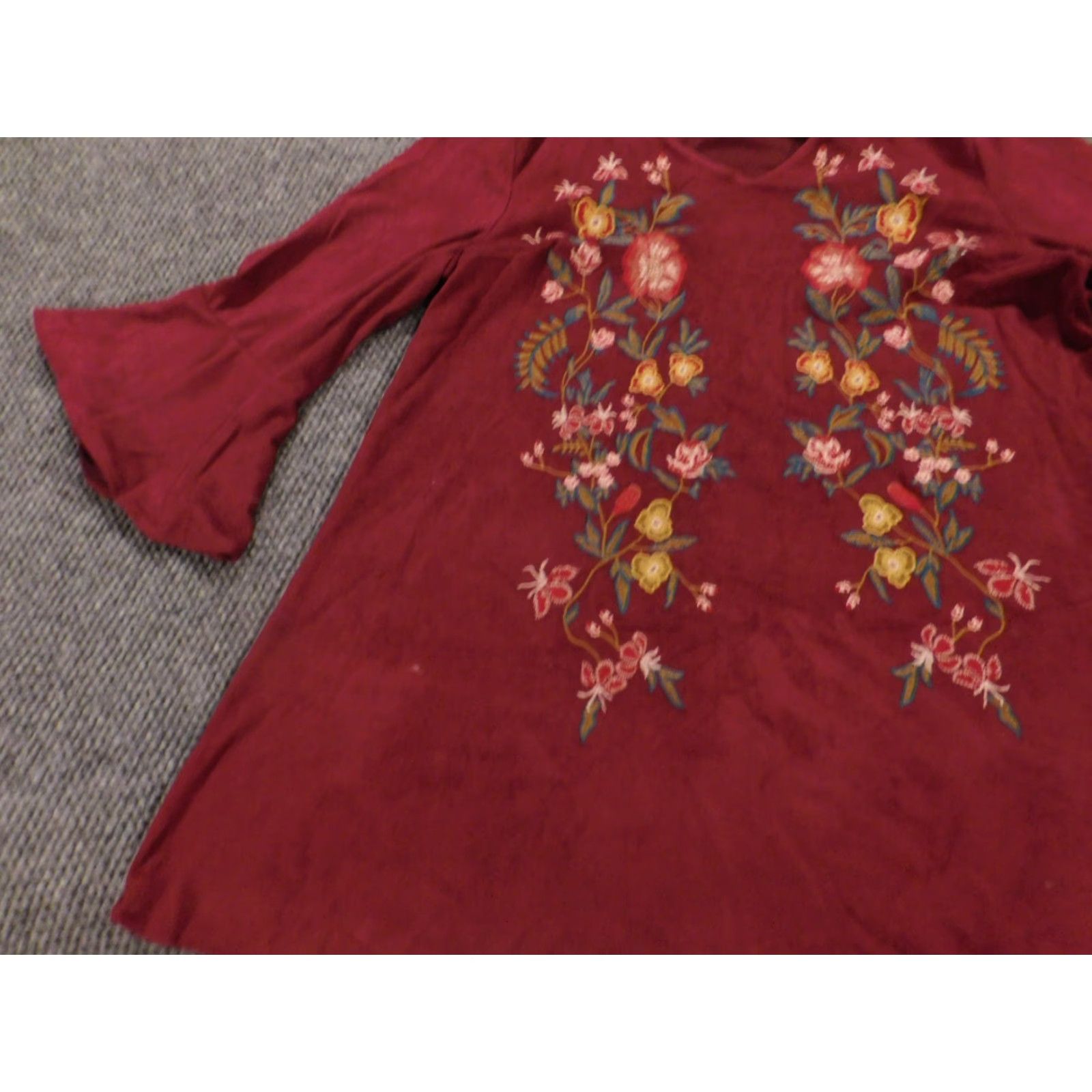 Bell Umgee Dress Womens Medium Red Floral A-Line Bell Sleeve Shirt? Size M / US 6-8 / IT 42-44 - 3 Thumbnail