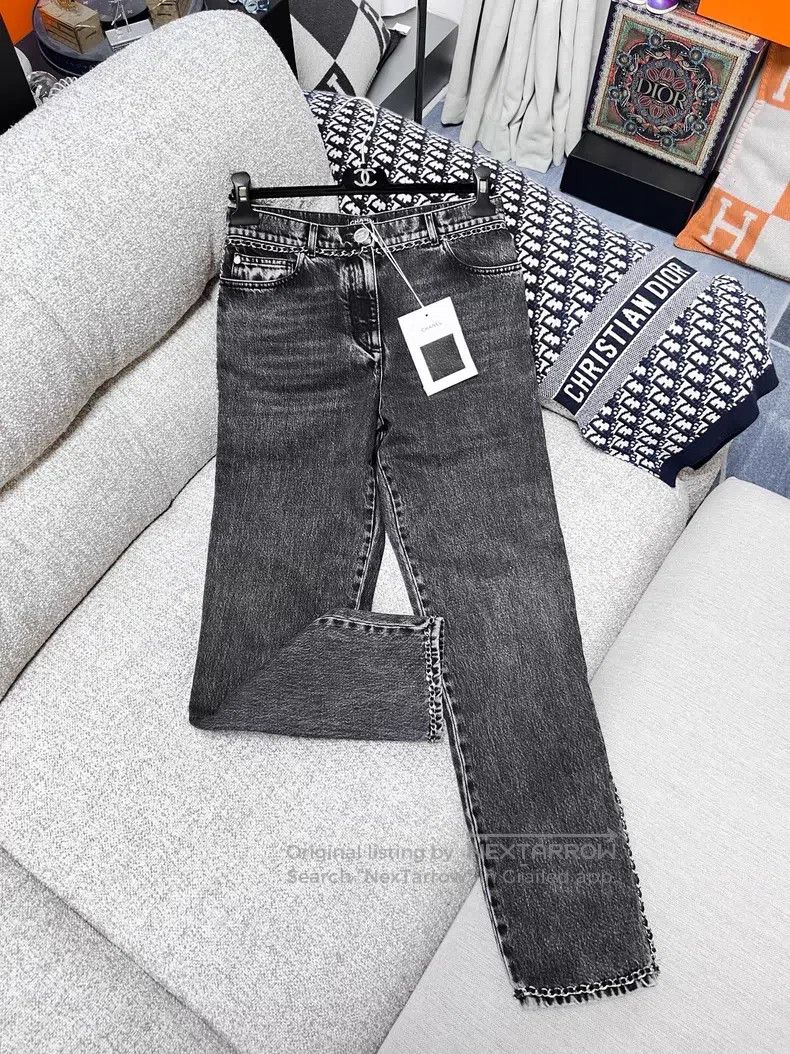 Chanel Chanel Smoke gray leather chain logo jeans Size 25" / US 0 / IT 36 - 3 Thumbnail