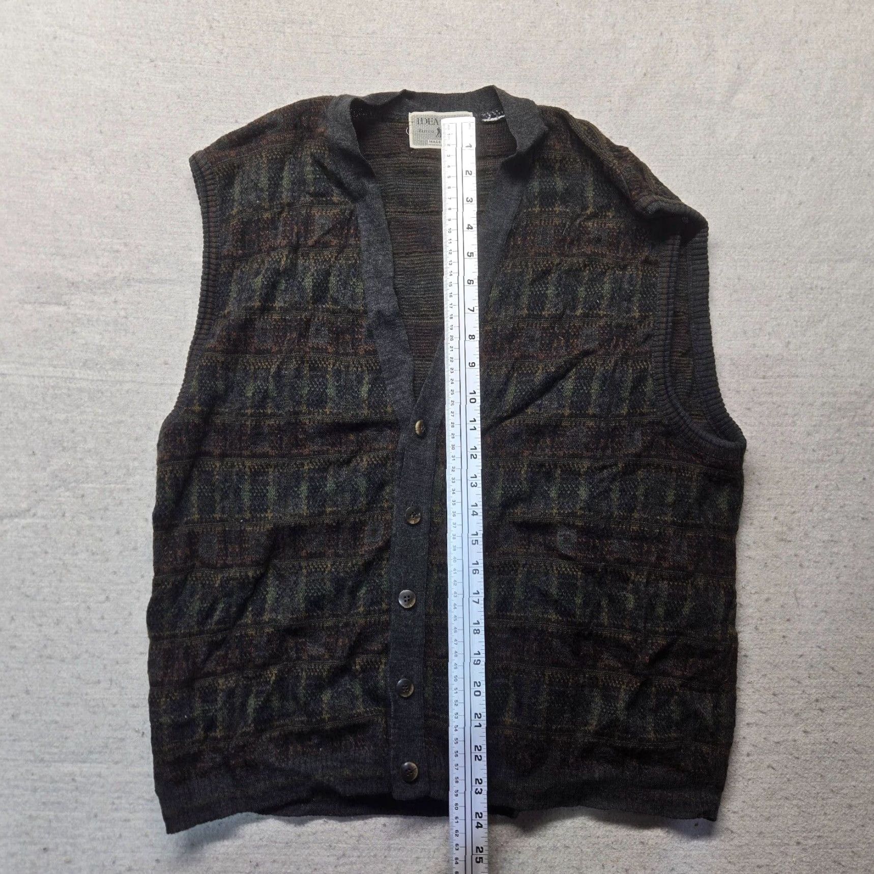 IDEA VINTAGE Idea Uomo Golf Sweater Vest Wool Blend Brown Geometric Pullover Adult L Regular Mens Size US L / EU 52-54 / 3 - 7 Thumbnail